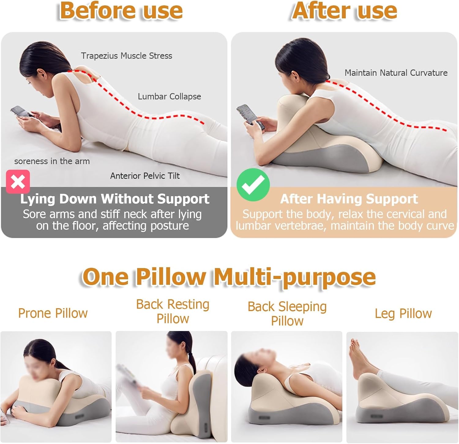 JYHHCYS Memory Foam Prone Pillow with Headrest Blue
