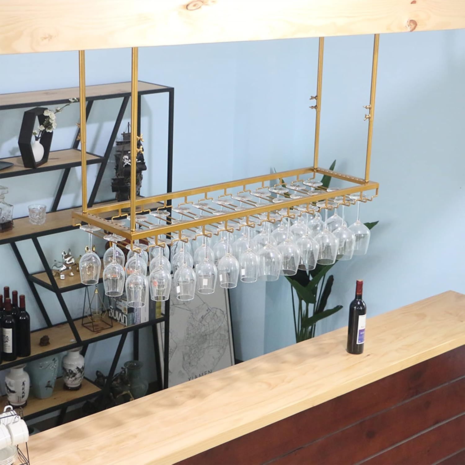 Ceiling Hanging Wine Rack with Adjustable Height and Width