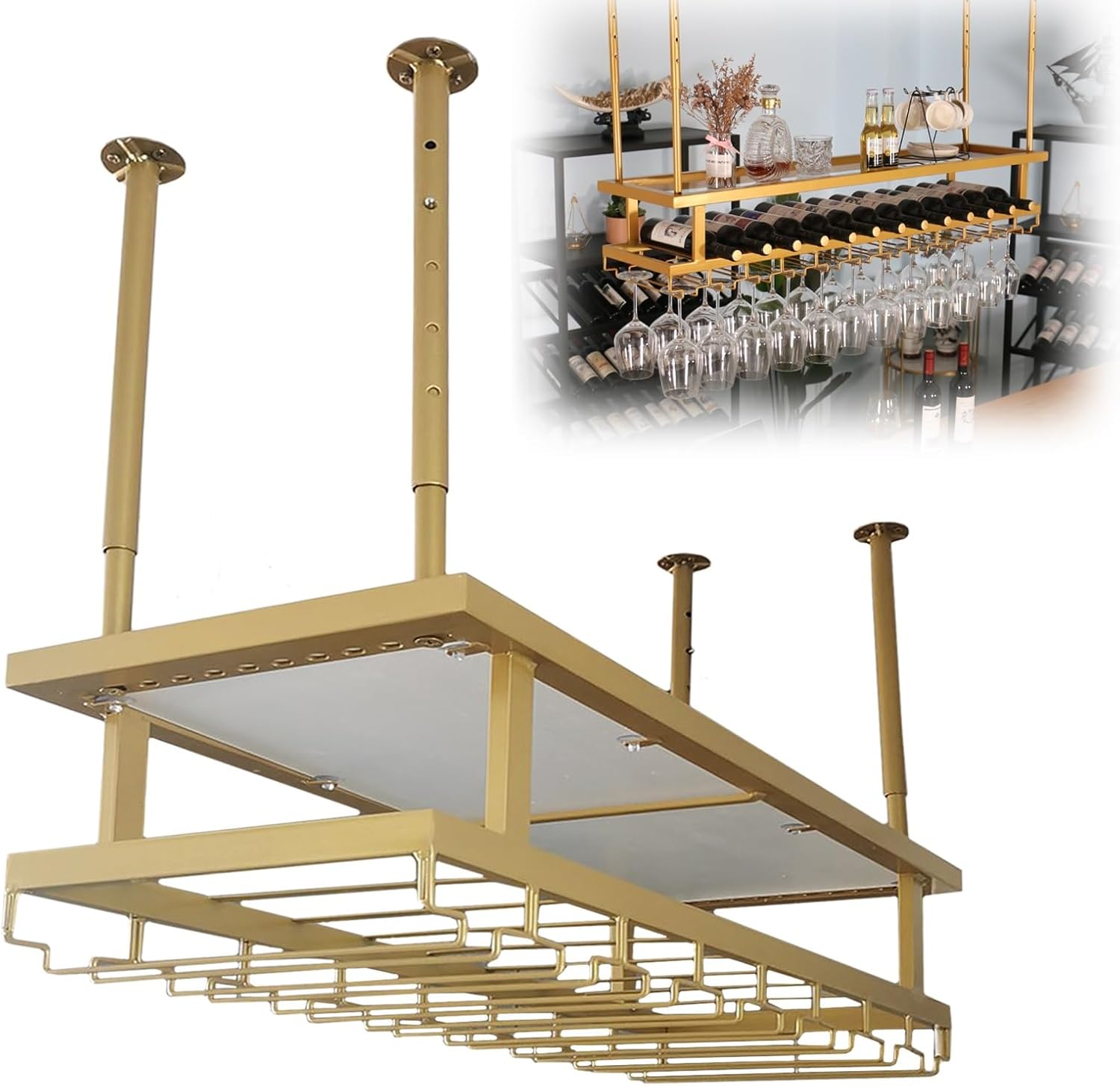 SAGIDAR Ceiling Wine Rack Adjustable 3-Tier Metal Holder
