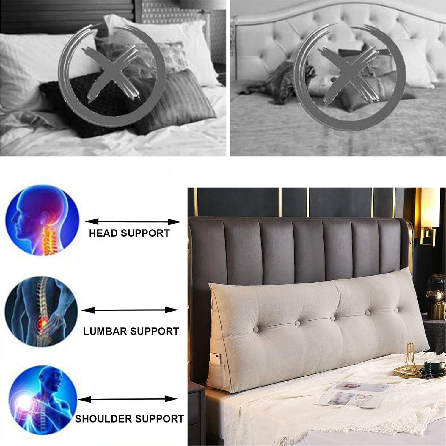 Large Triangular Reading Wedge Pillow for Bed and Daybed