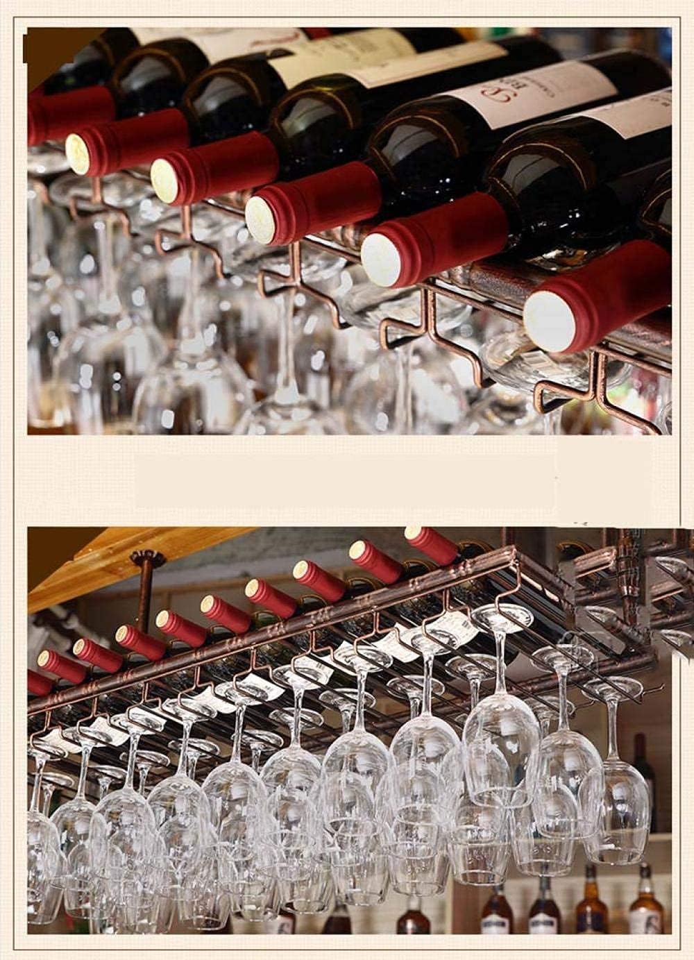 Hanging Wine Rack with Glass Holder and Shelf - 60Cm35Cm Bronze