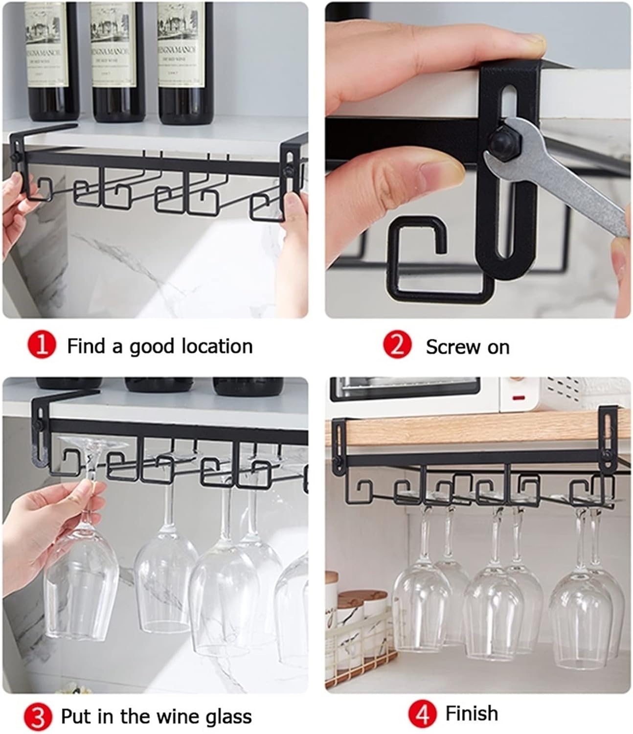 Adjustable Metal Wine Glass Rack for Cabinet and Kitchen