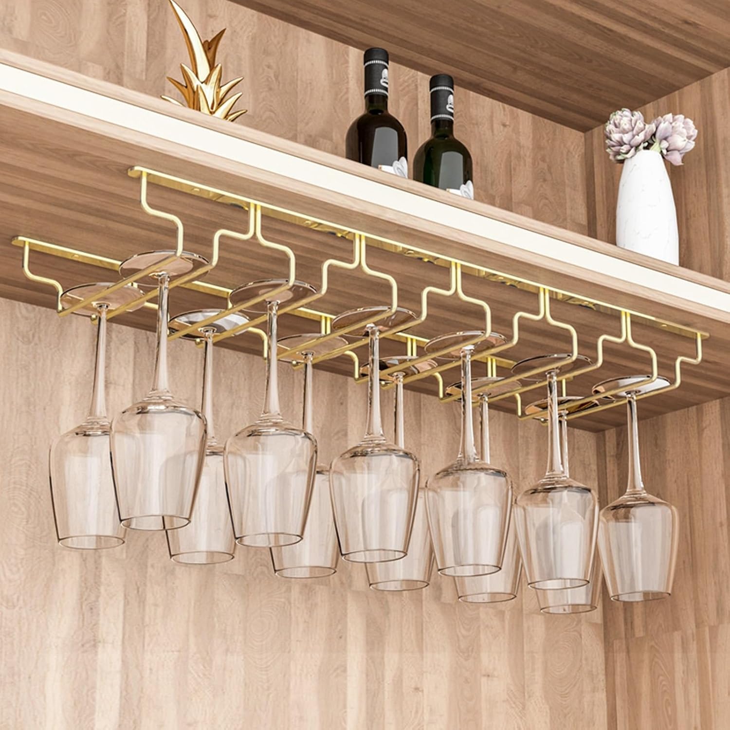 SAGIDAR Stainless Steel Wine Glass Holder Under Cabinet Rack 345cm-91cm