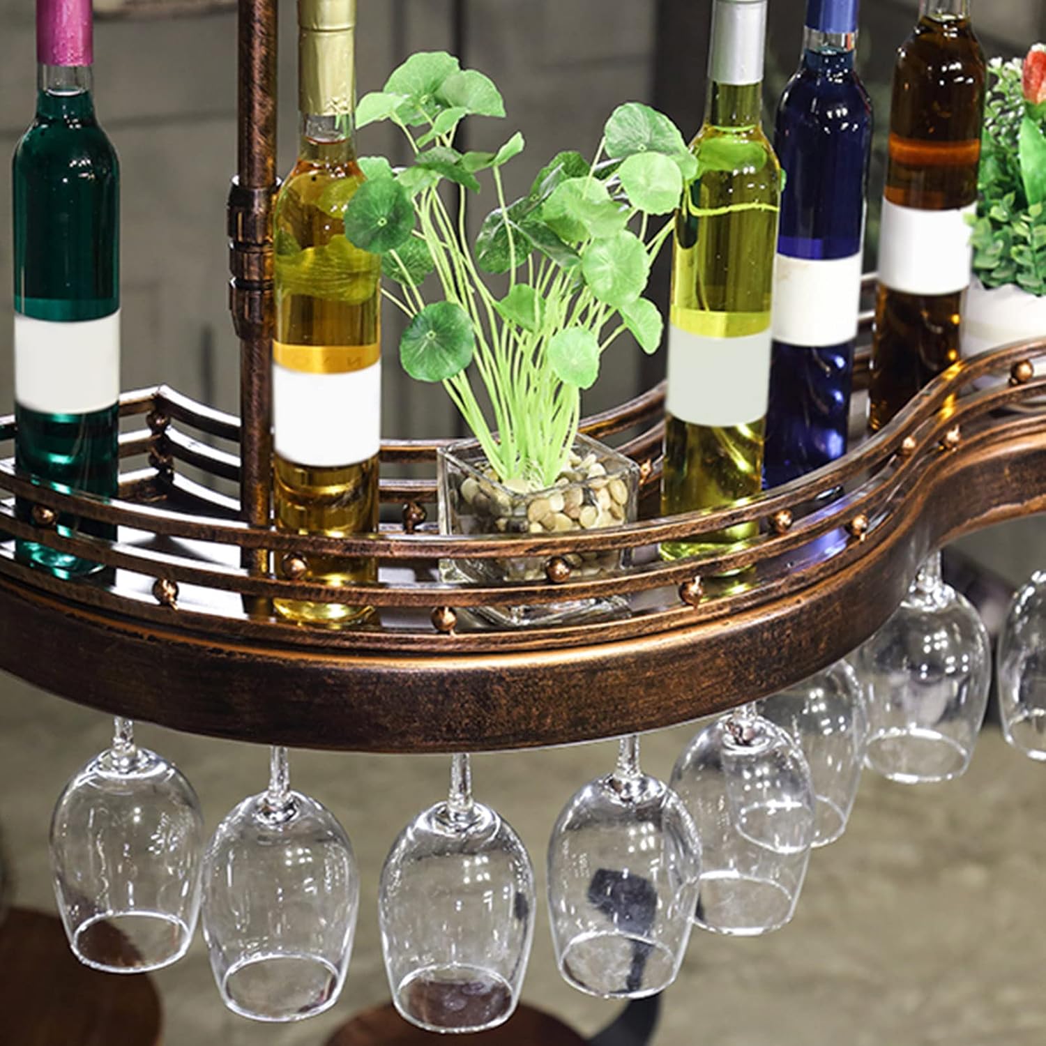 LUCEAE 2-Layer Hanging Wine Rack Wall-Mounted Space-Saving Iron Sturdy