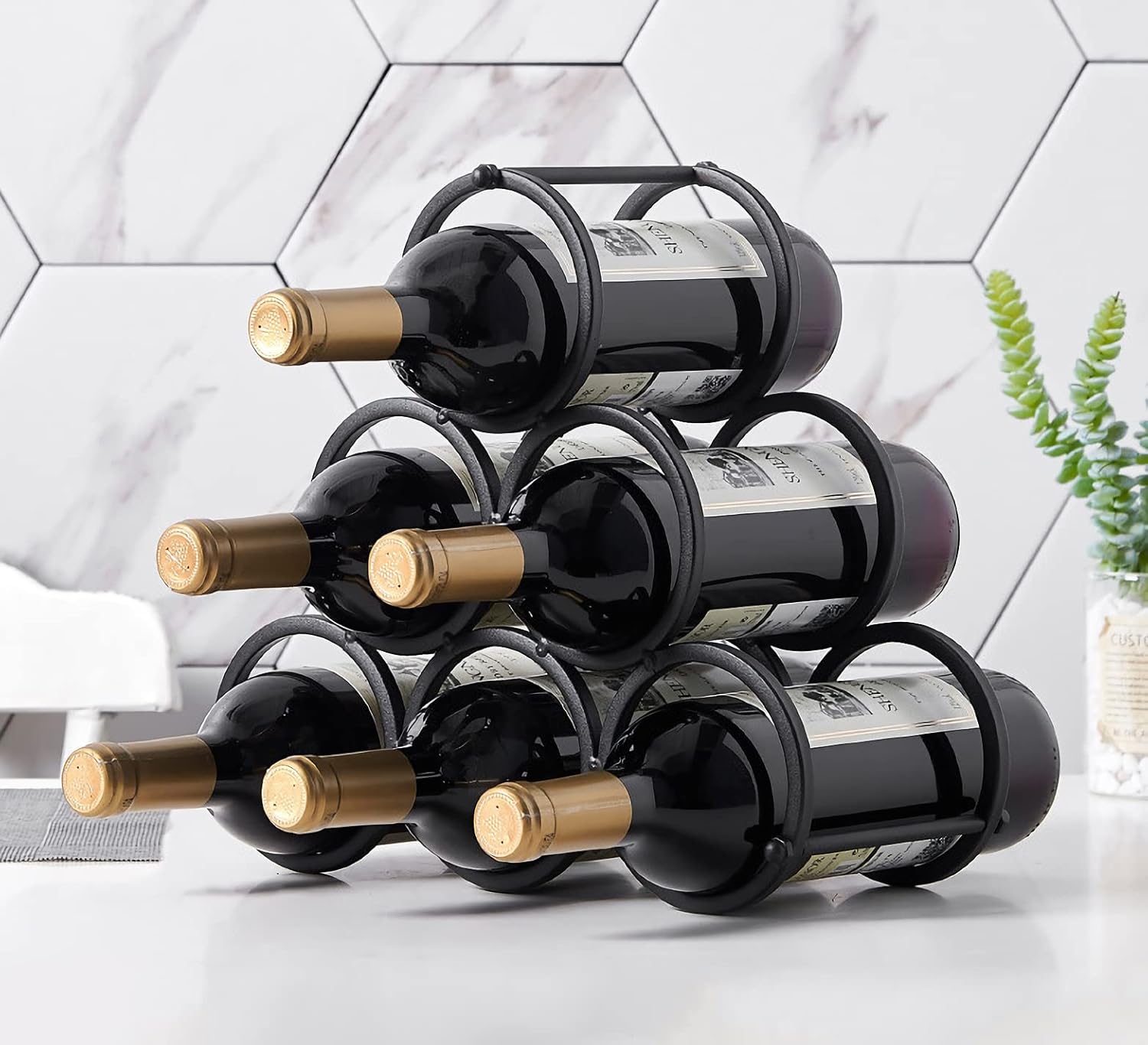 Black Modern Wire Rustic Wine Rack for 6 Bottles 1