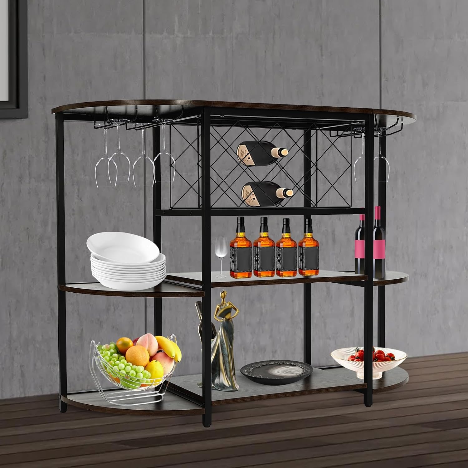 Mini Bar Cabinet with LED Light Rustic Brown