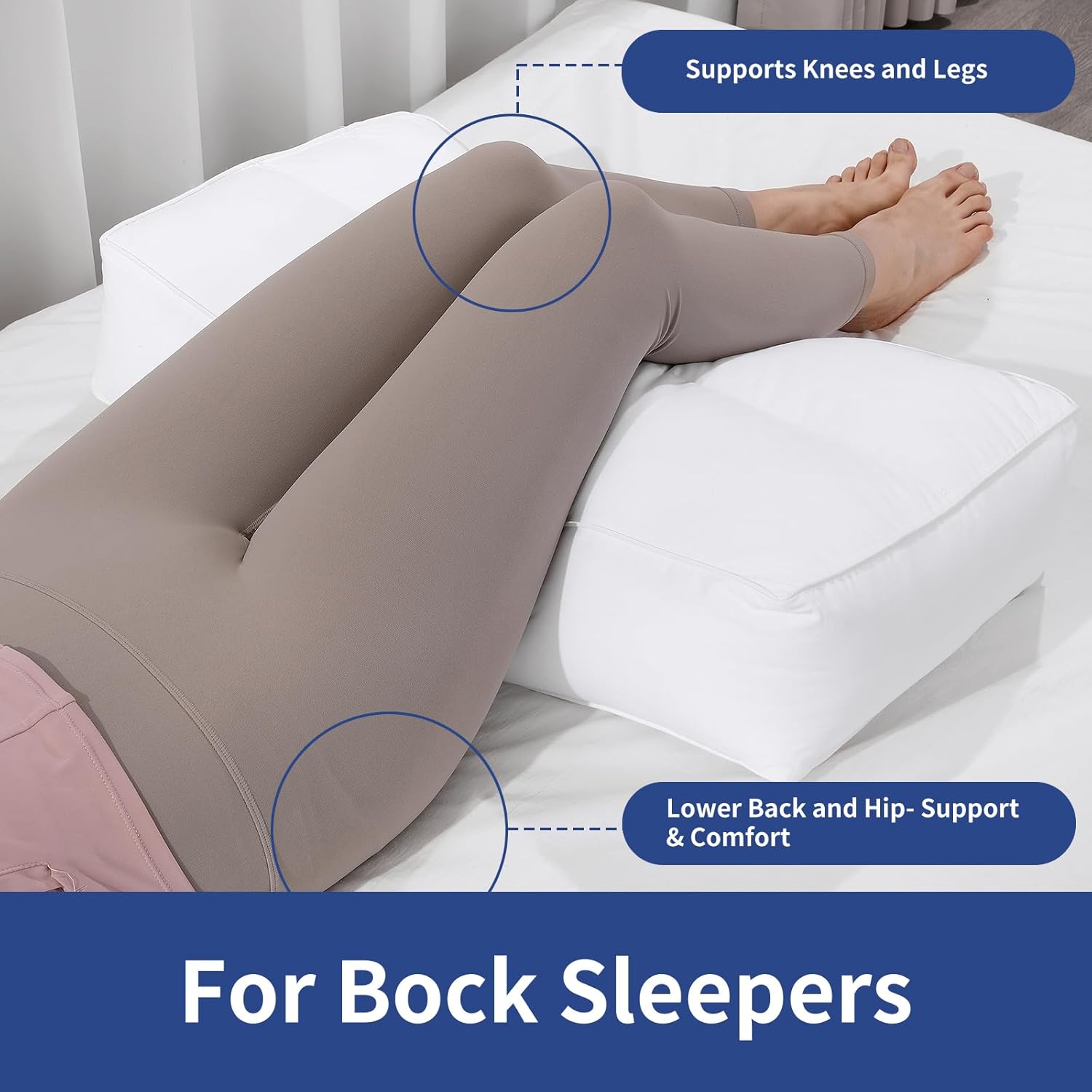 HOMBYS Knee Pillow for Side Sleepers 3 Inch White