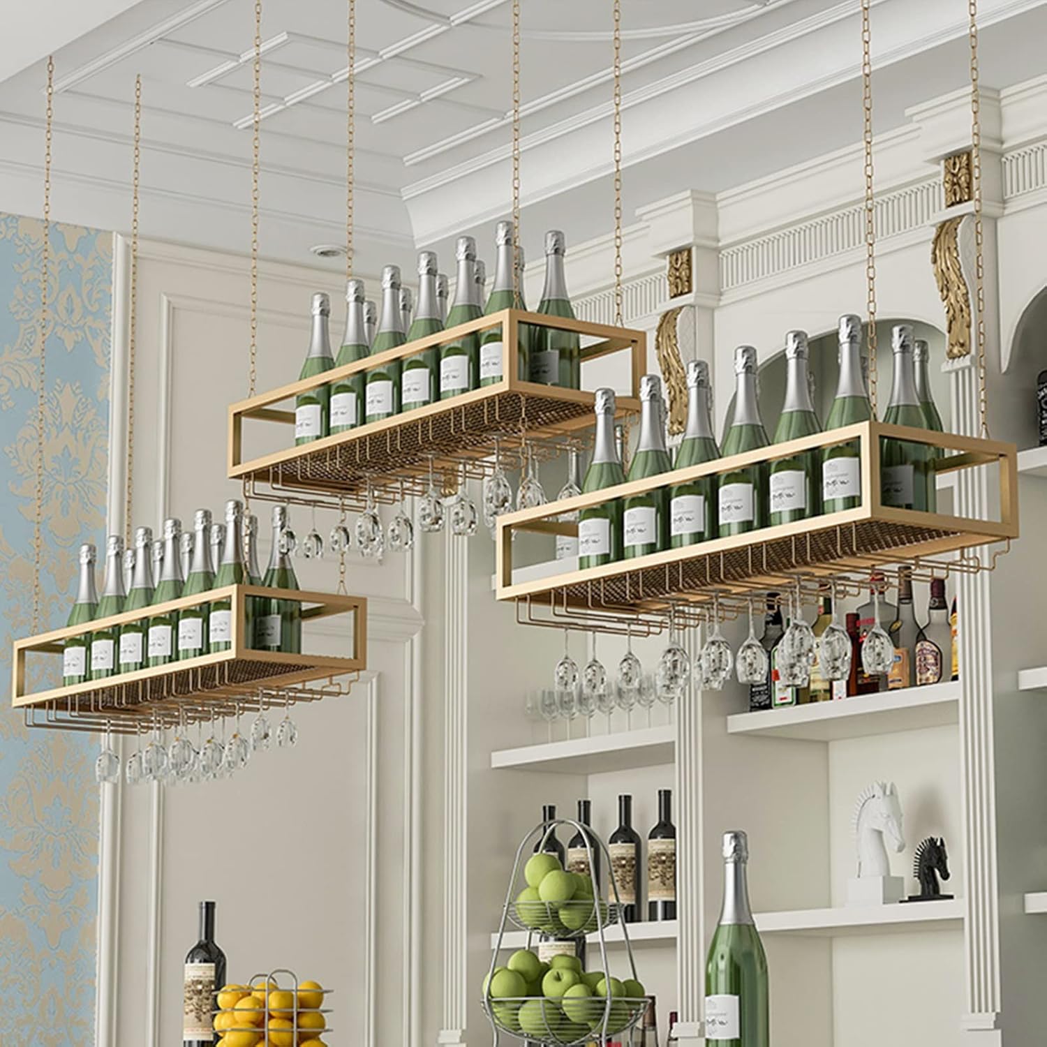 Suuim Ceiling Metal Iron Chain Wine Glass Rack 1