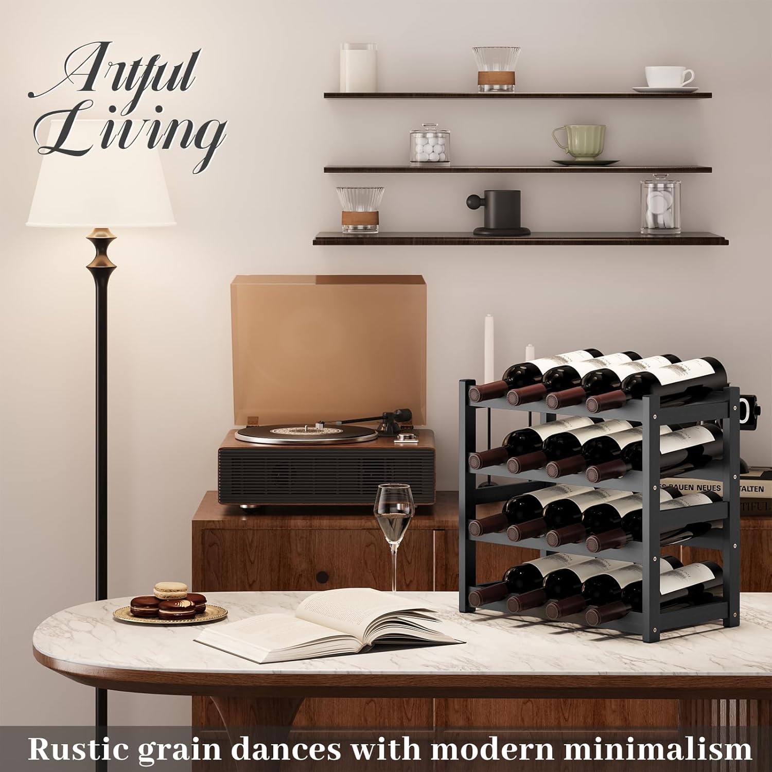 AUGOHCMIL 4-Tier Bamboo Wine Rack Black 1