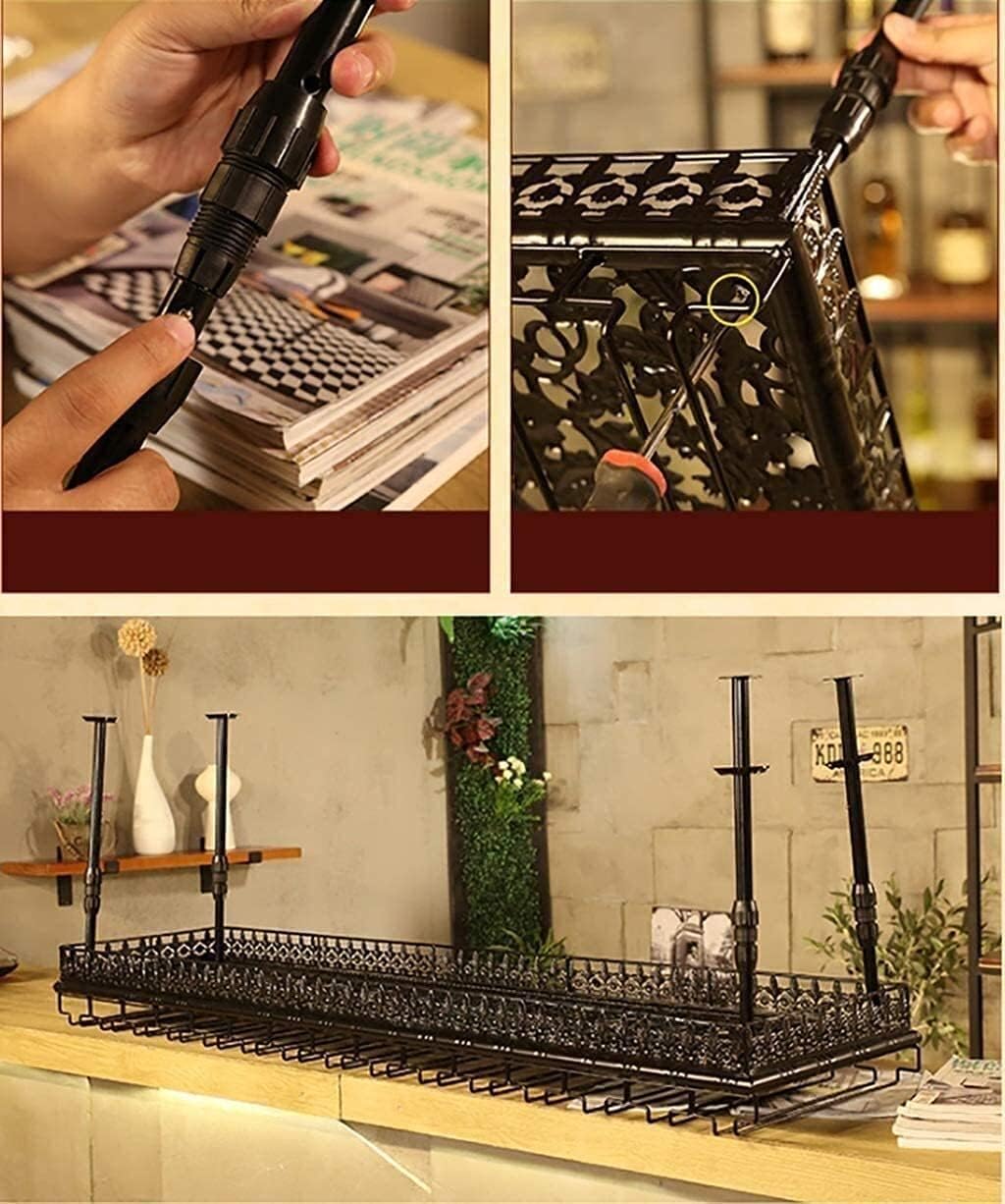 Wall Wine Rack with Painted Iron Frame and Adjustable Shelves