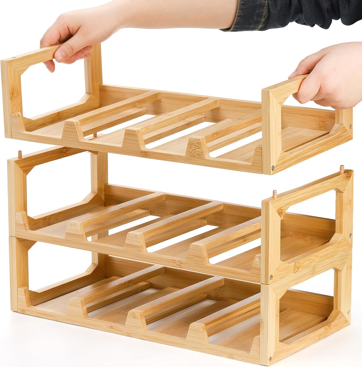 3 Tier Bamboo Water Bottle Organizer for Kitchen Cabinet