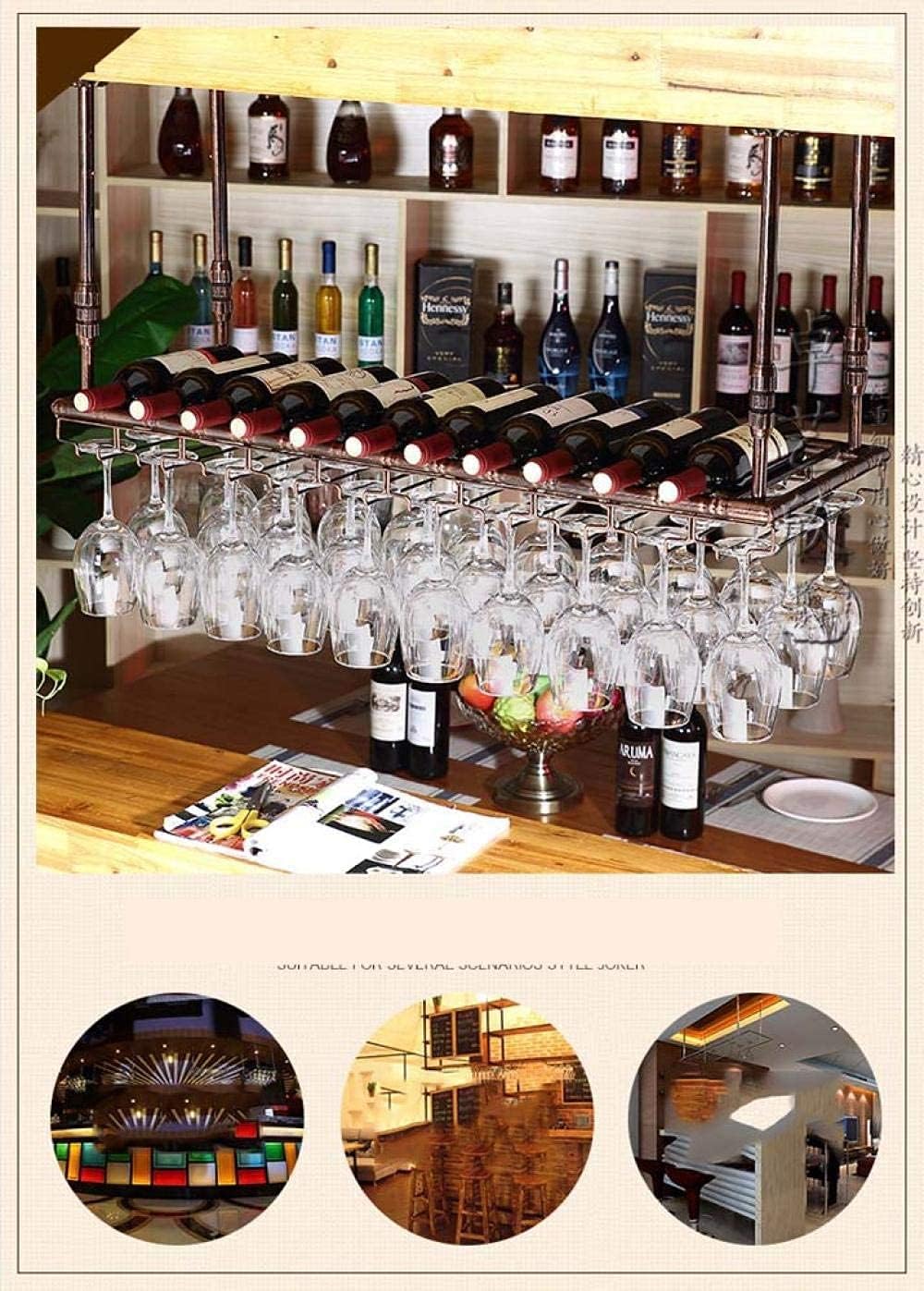 Hanging Wine Rack with Glass Holder and Shelf - 60Cm35Cm Bronze