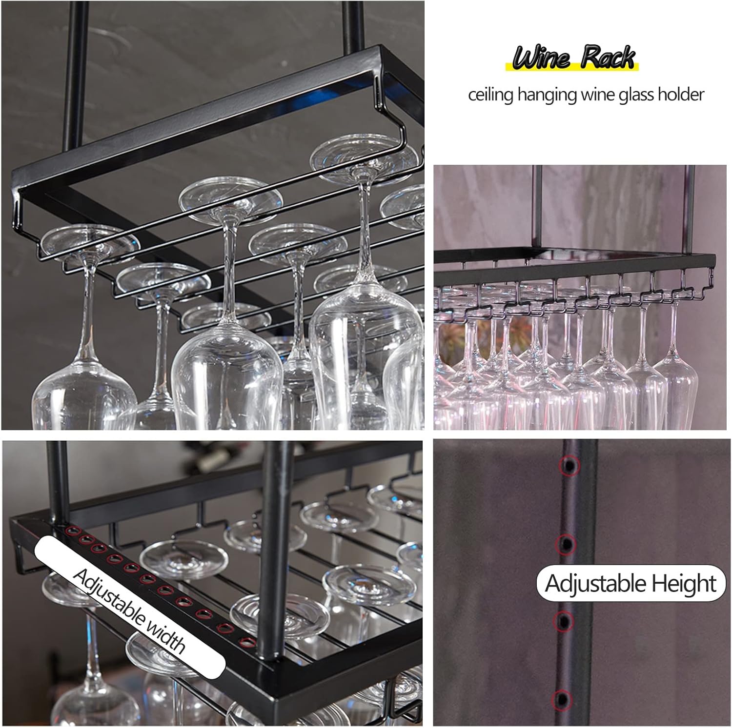 Ceiling Hanging Wine Rack with Adjustable Height and Width 1