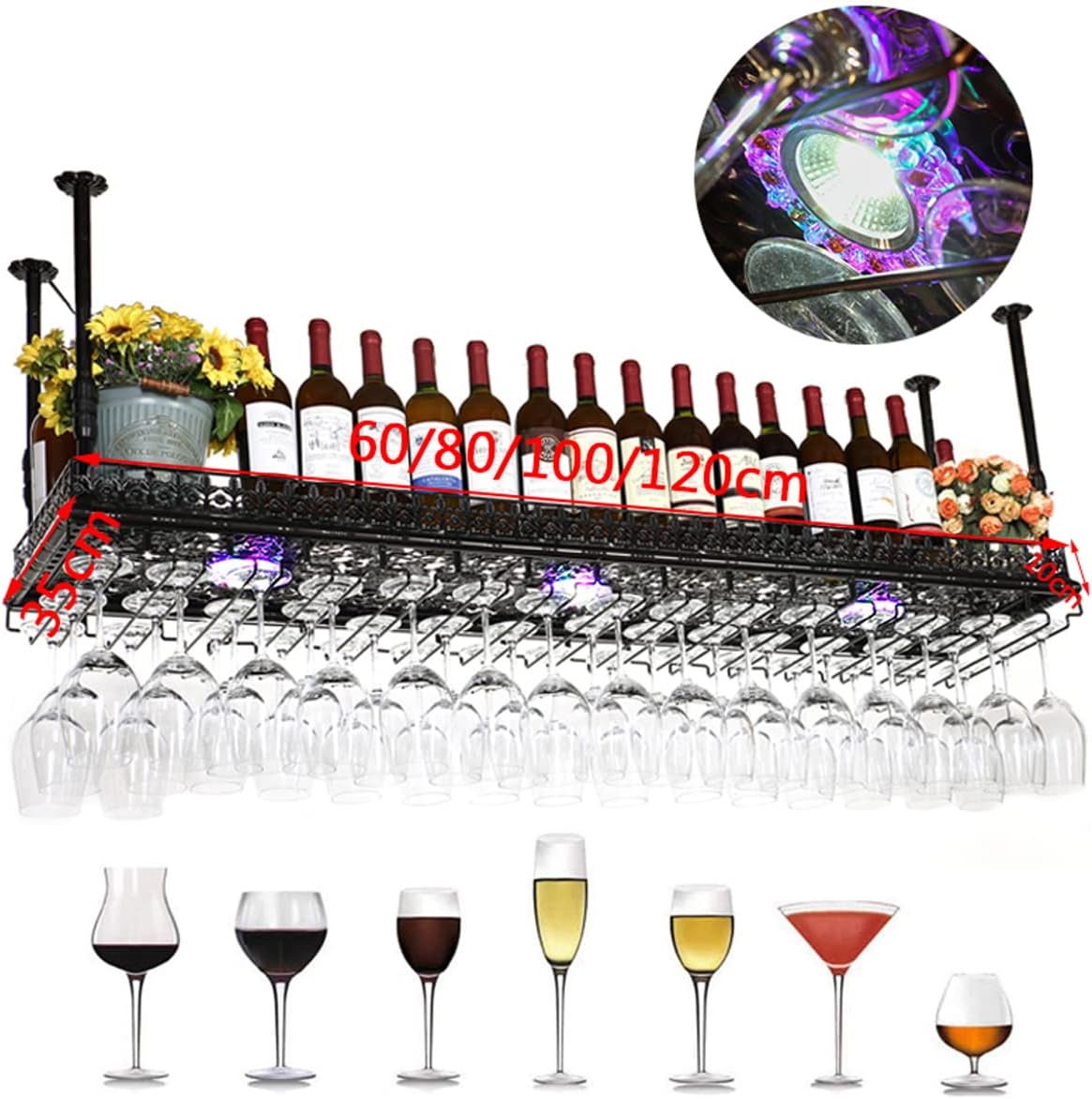 Adjustable Metal Ceiling Wine and Glass Rack - Industrial Style