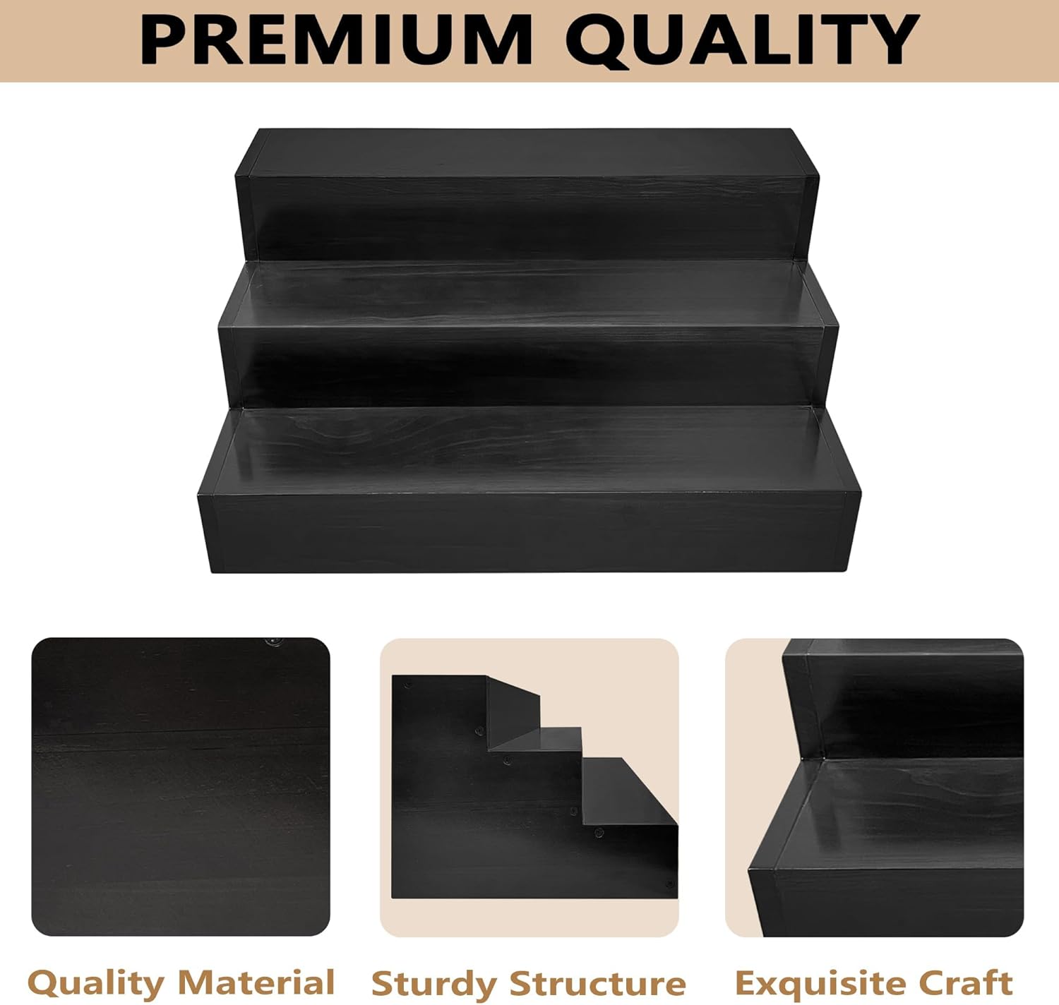 Royxen 3 Tier Wood Liquor Bottle Shelf 16 Black