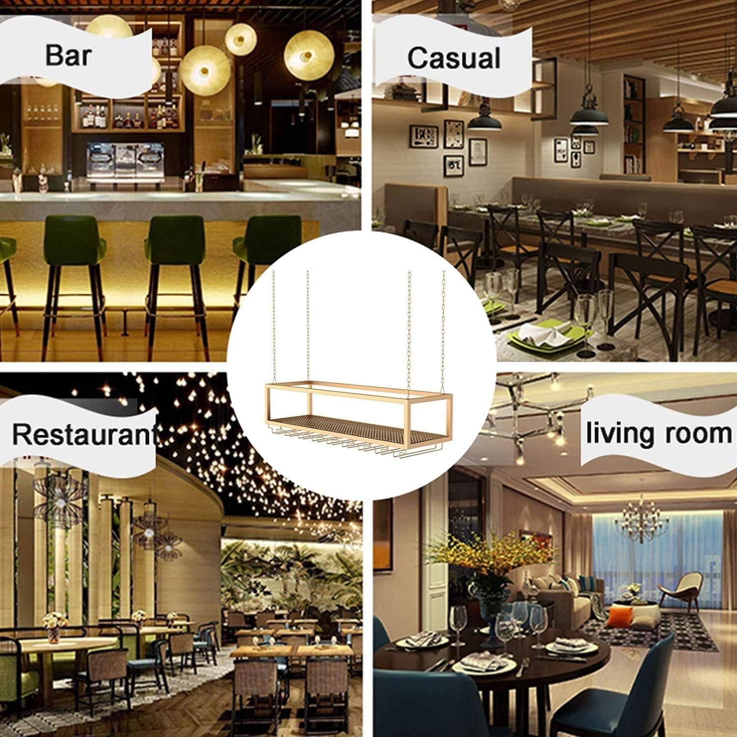 EliteBloom Ceiling Wine Rack Holder Gold 60x25cm