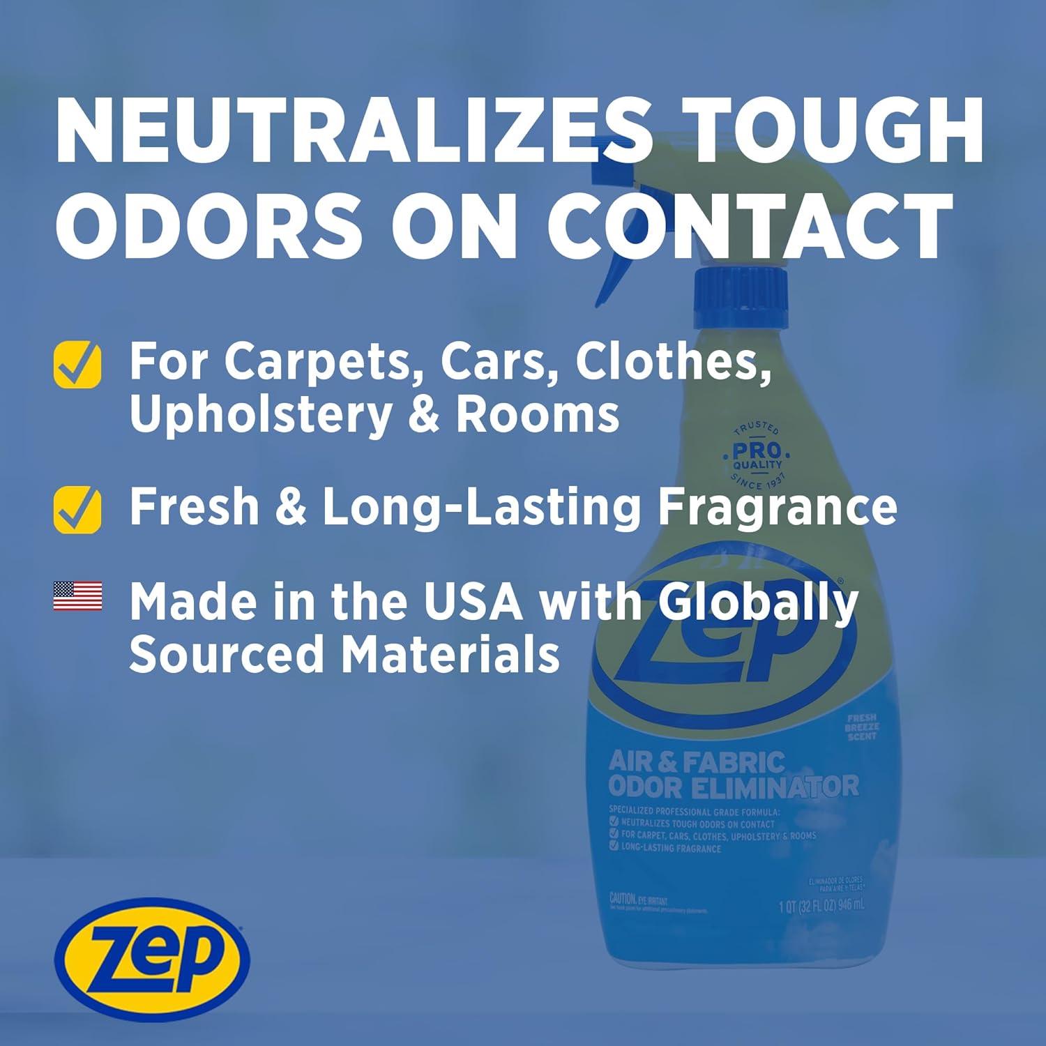 Zep Air and Fabric Odor Eliminator - 32 oz Pack of 4