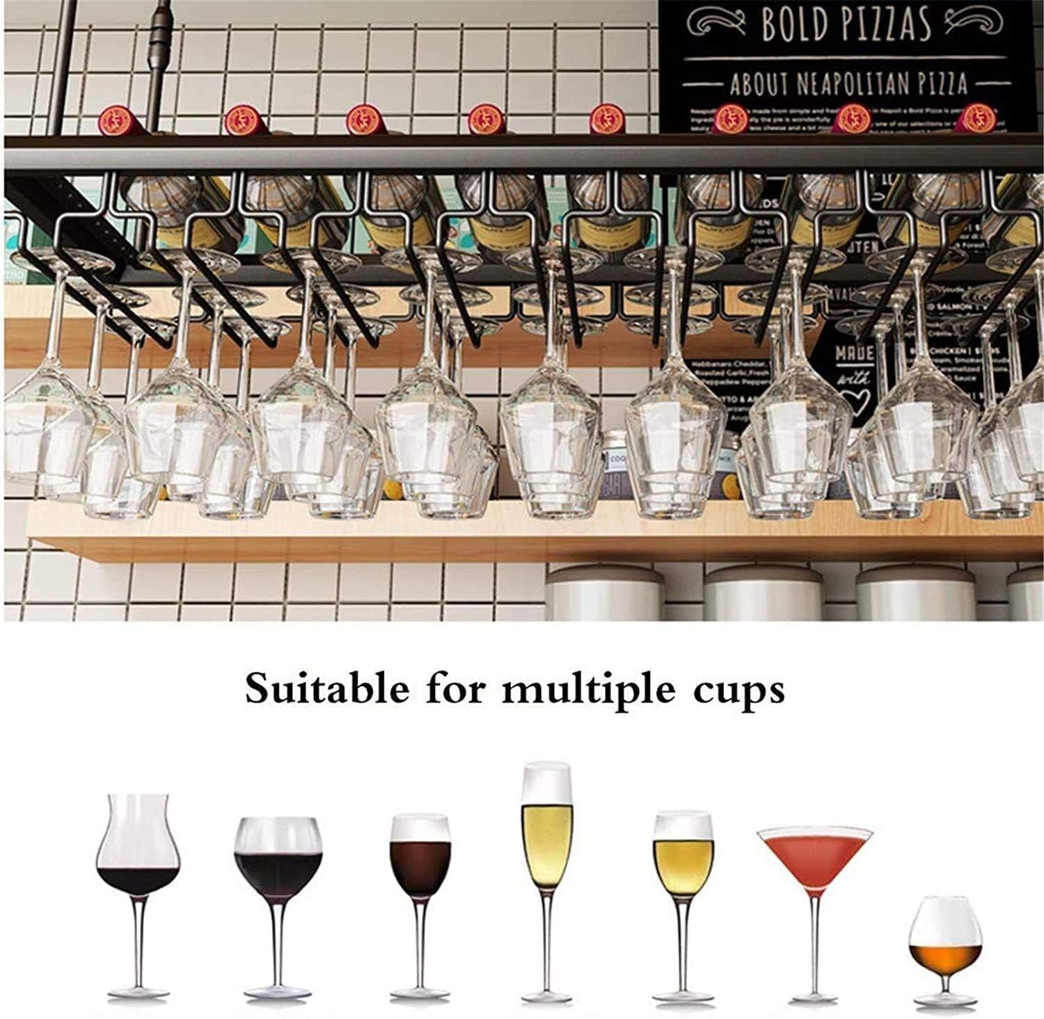 Ceiling Hanging Wine Rack with Glass Holder Shelf 2-in-1