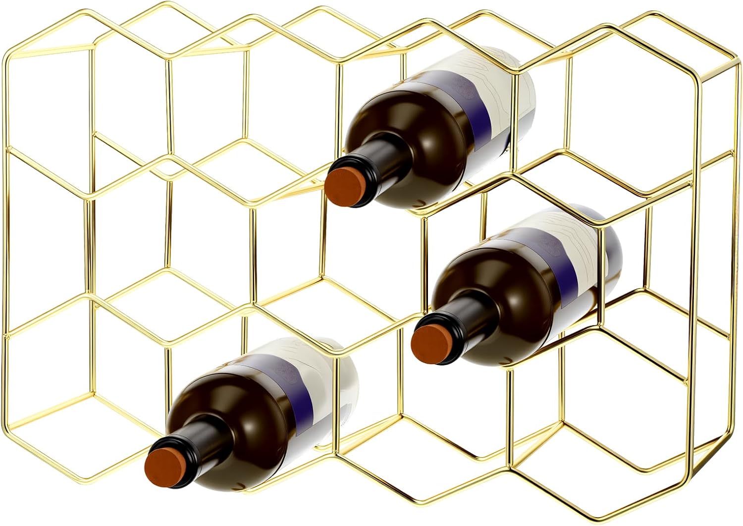 Pafeooui 14-Bottle Tabletop Wine Rack - Modern Gold Holder Stand