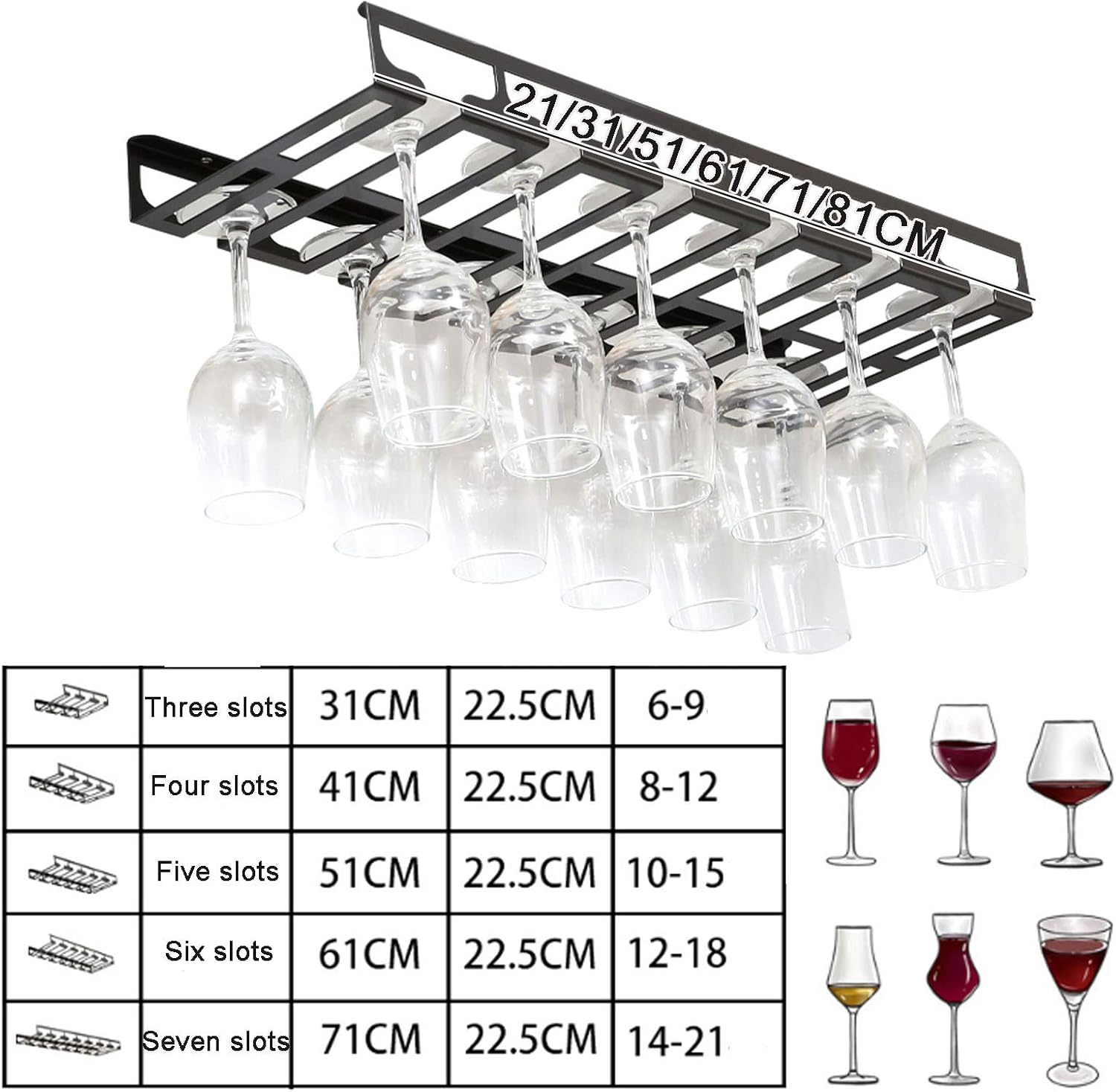 Black Wine Glass Rack Under Cabinet - Metal Organizer