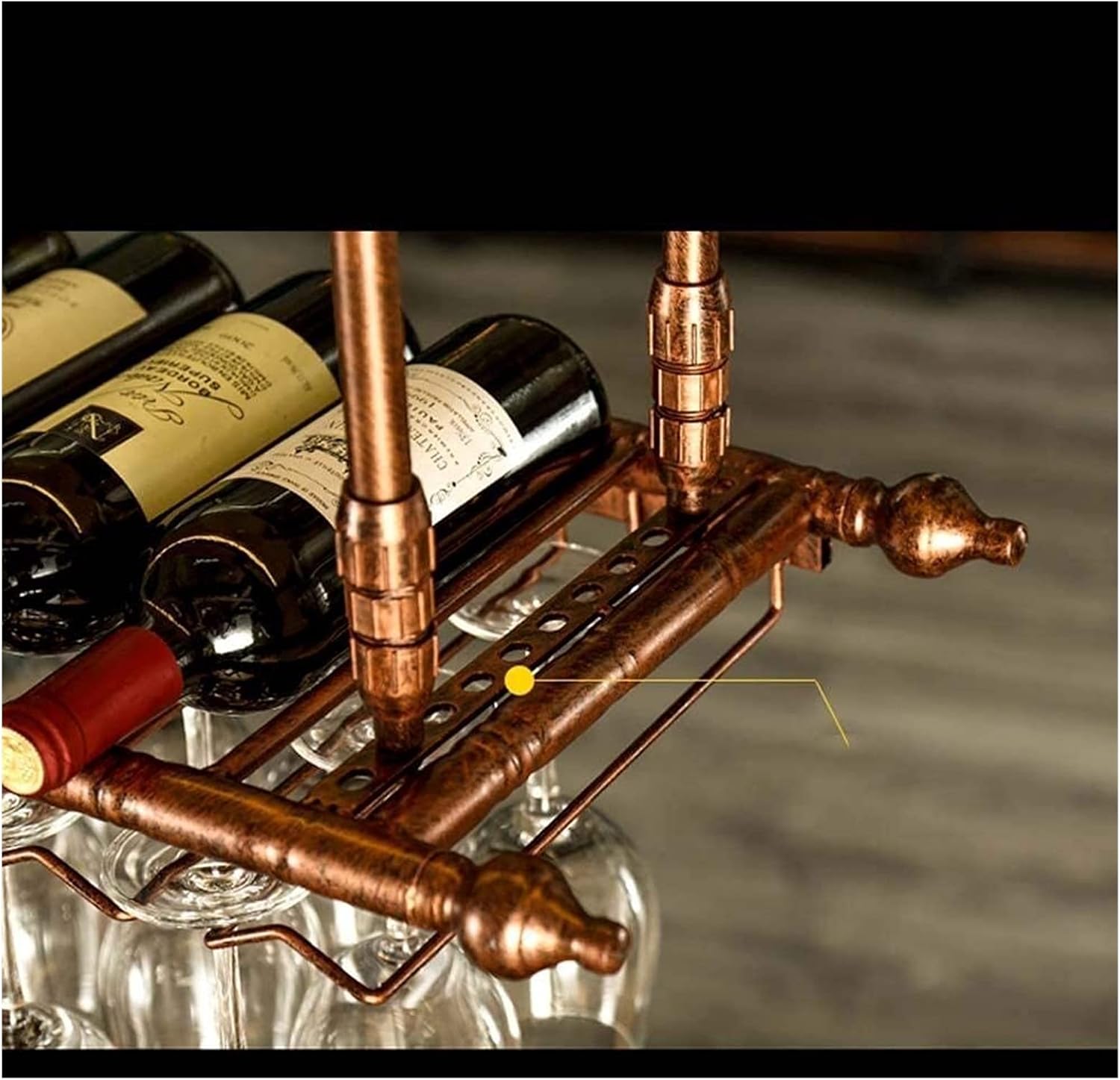 Hanging Wine Rack with Glass Holder and Shelf - 100cm30cm Bronze