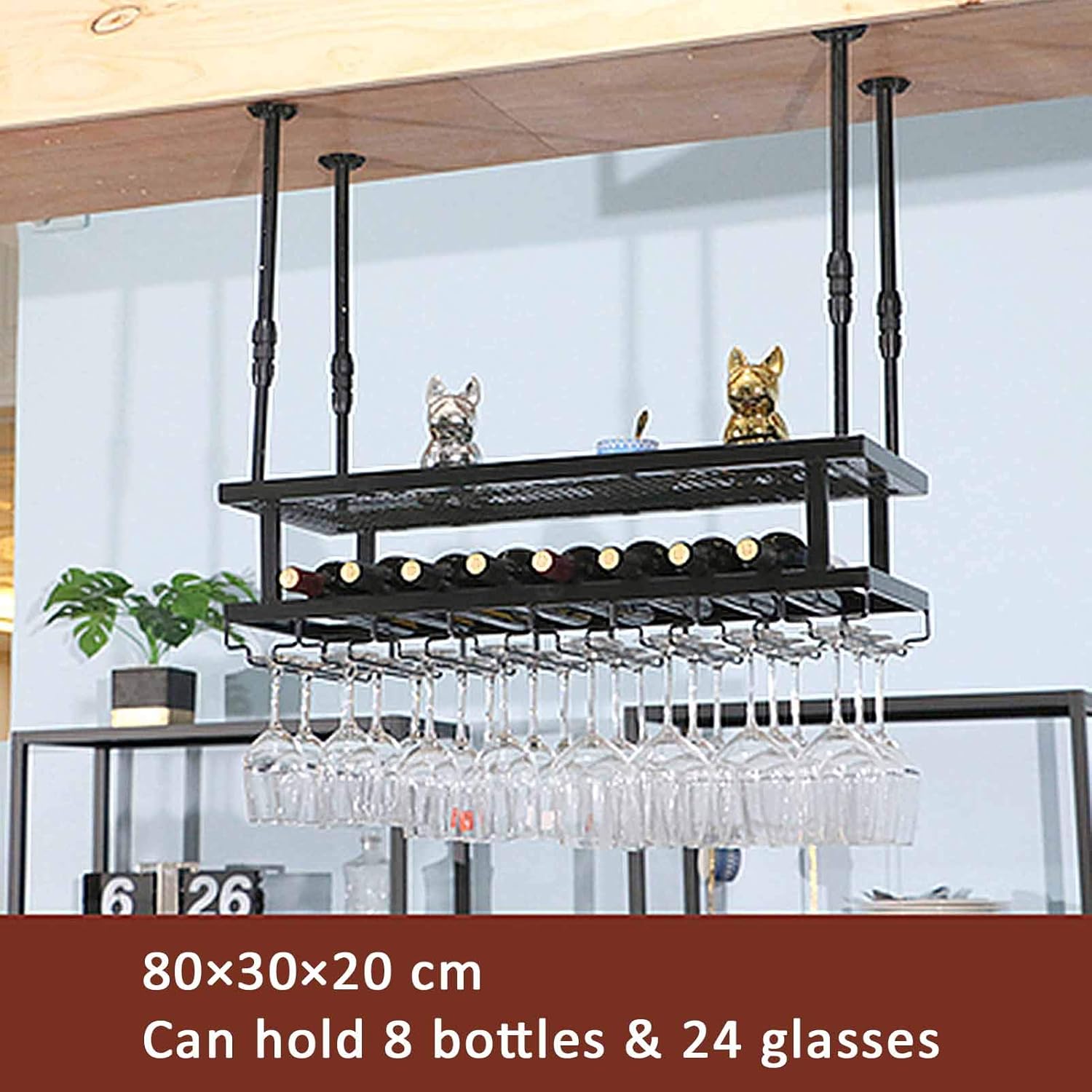 Wall-Mounted Wine Rack with Adjustable Height - 80cm Black