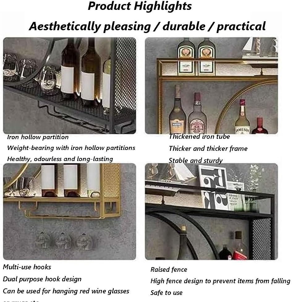 SilteD Floating Metal Wine Rack Wall Mount 100x15x80Cm