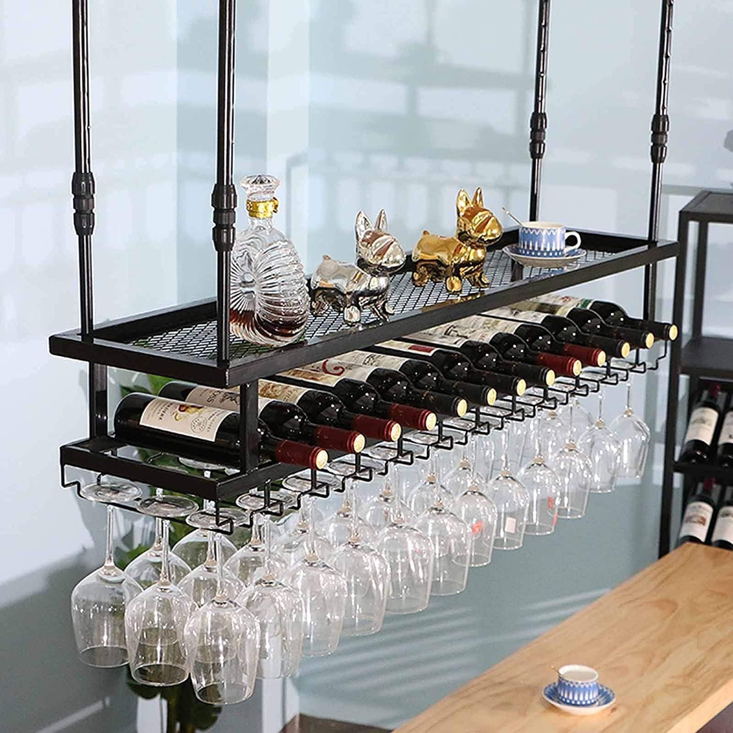Wall-Mounted Wine Rack with Adjustable Height - 80cm Black