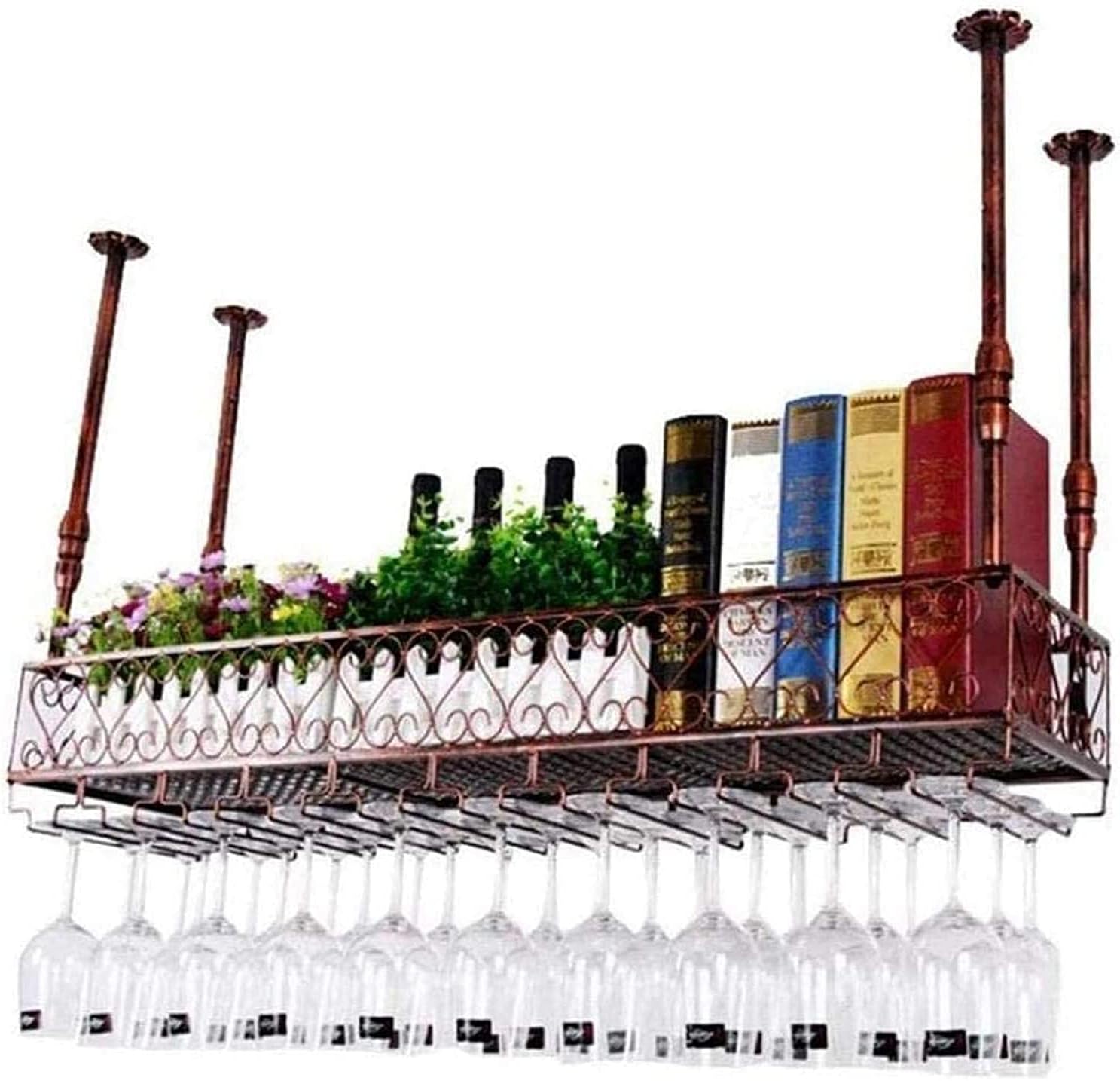 Adjustable Iron Wall-Mounted Wine Rack with Glass Holder