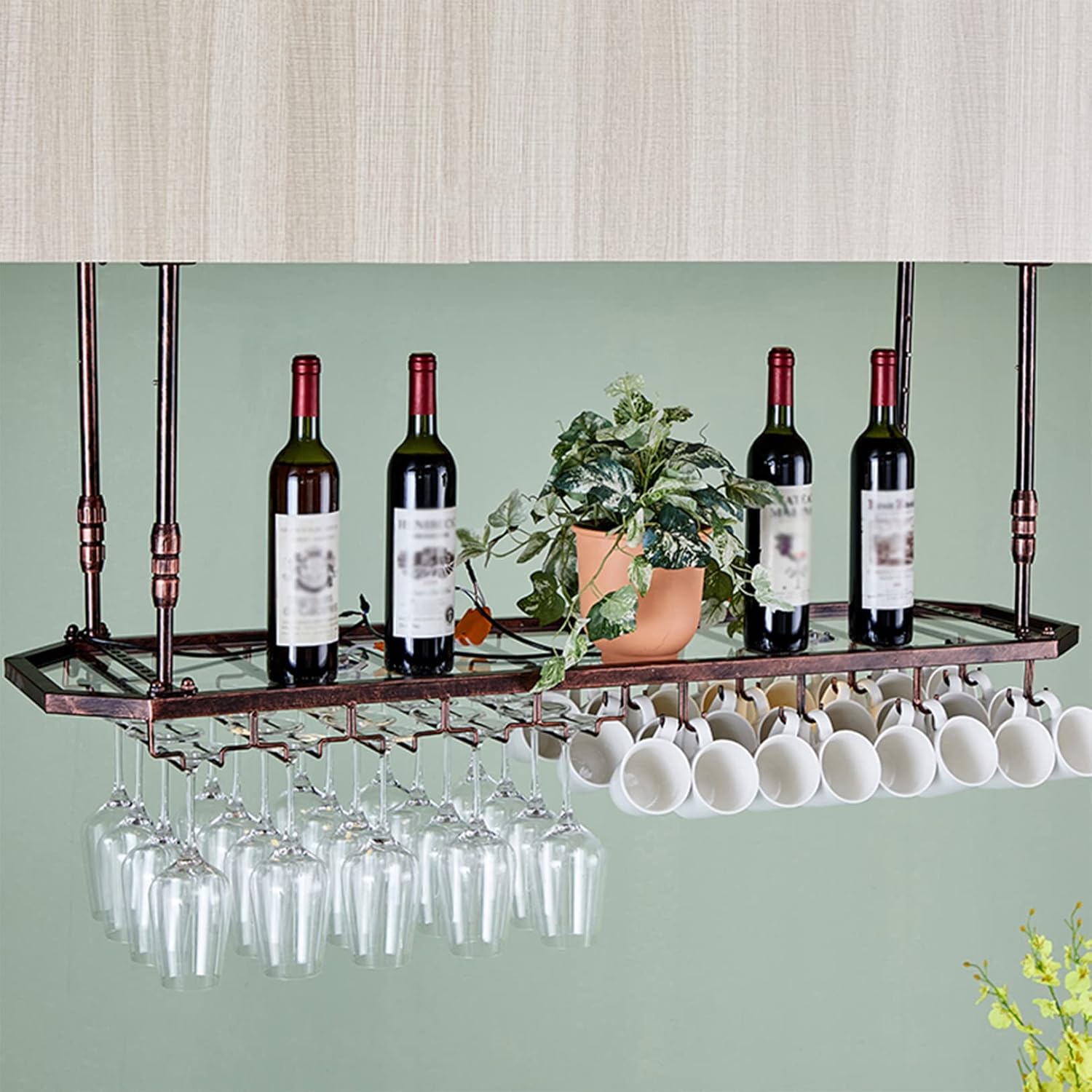 LUCEAE Ceiling Wine Rack with Glass Holder 80x30cm