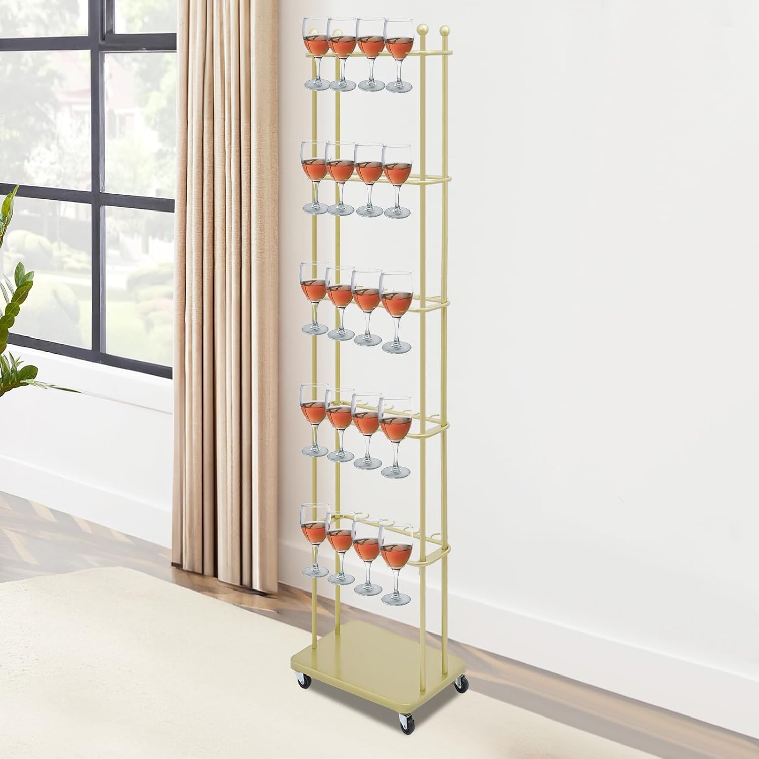 Freestanding Champagne Glass Holder with 5 Tiers and Wheels