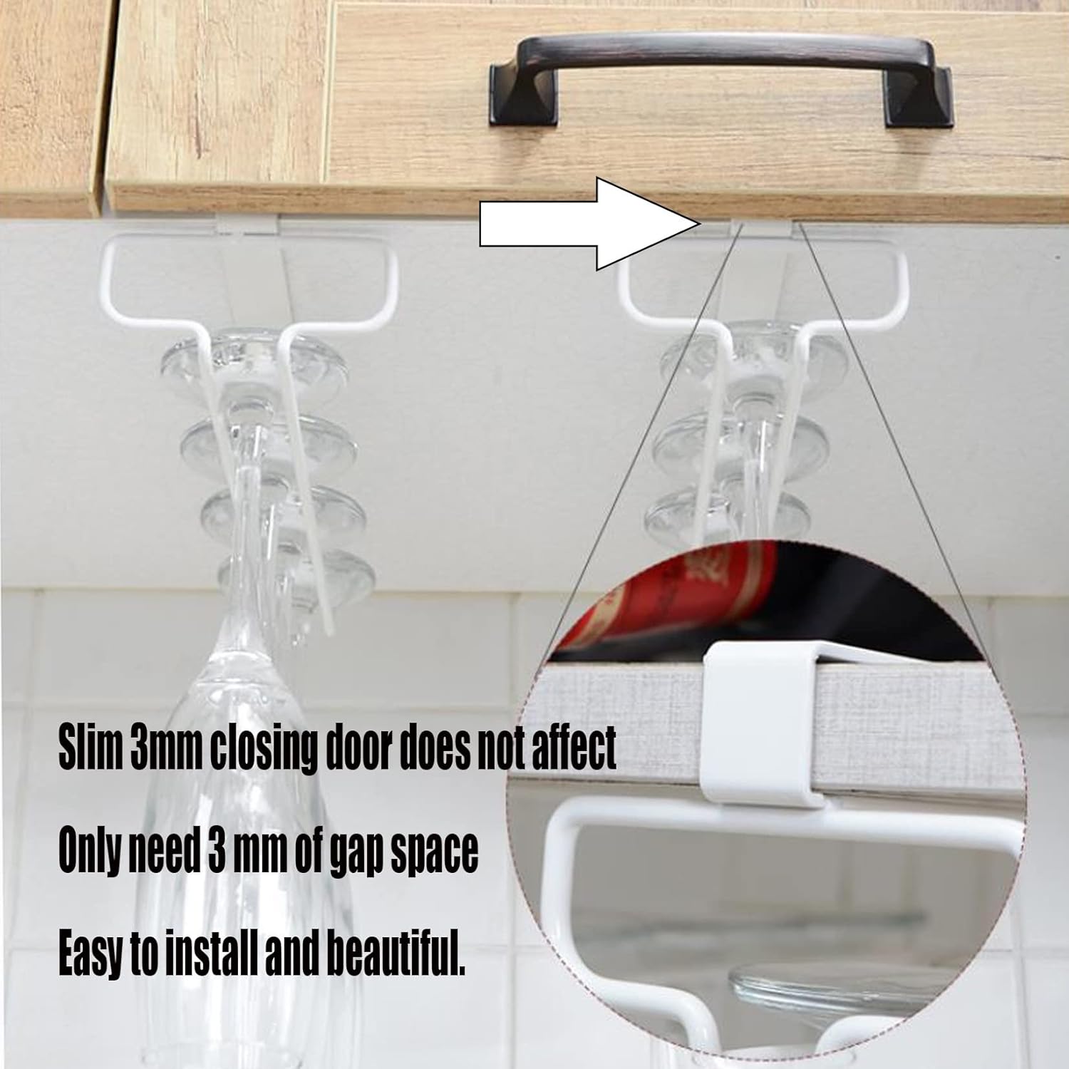 WORDFUN Metal Wine Glass Rack - Single Row White No Punching