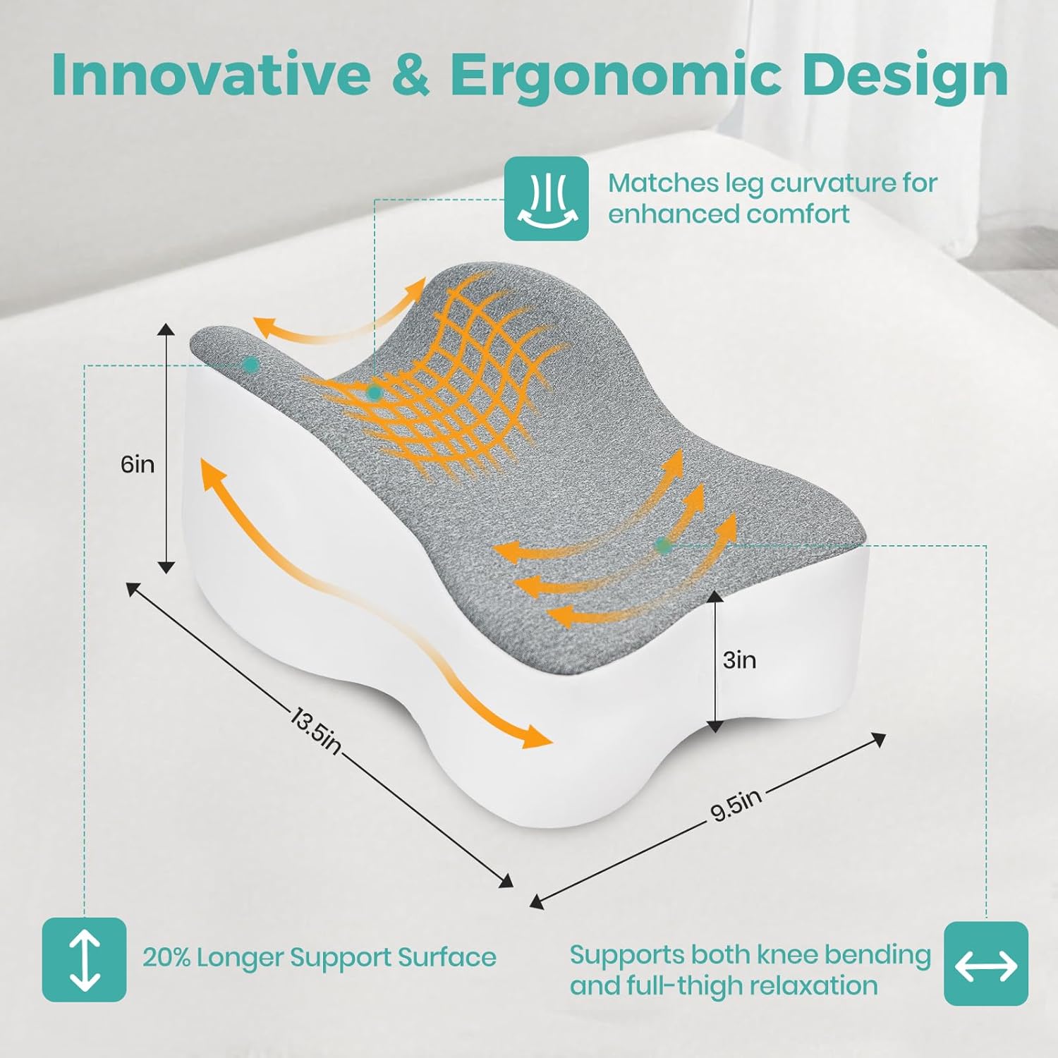 Large Knee Pillow for Side Sleepers Hip Back Pain Relief