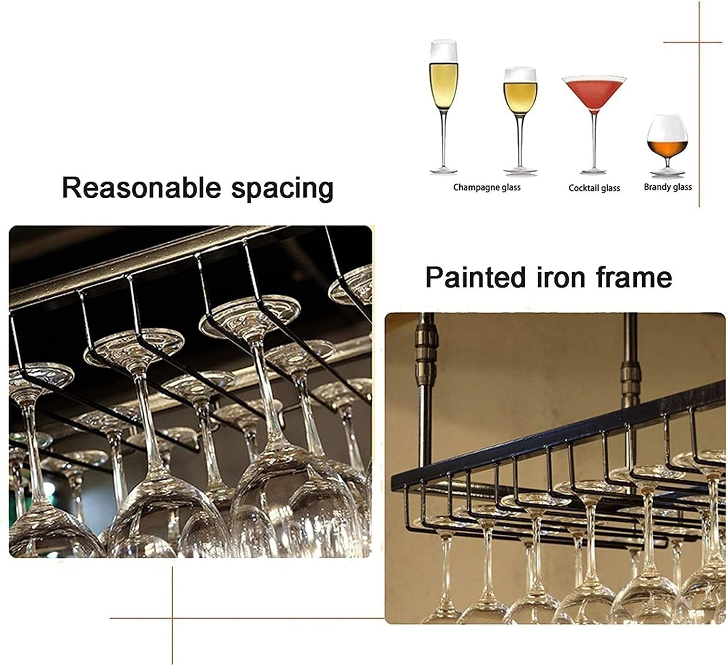 Adjustable Wall-Mounted Wine Glass Rack 80cm Black
