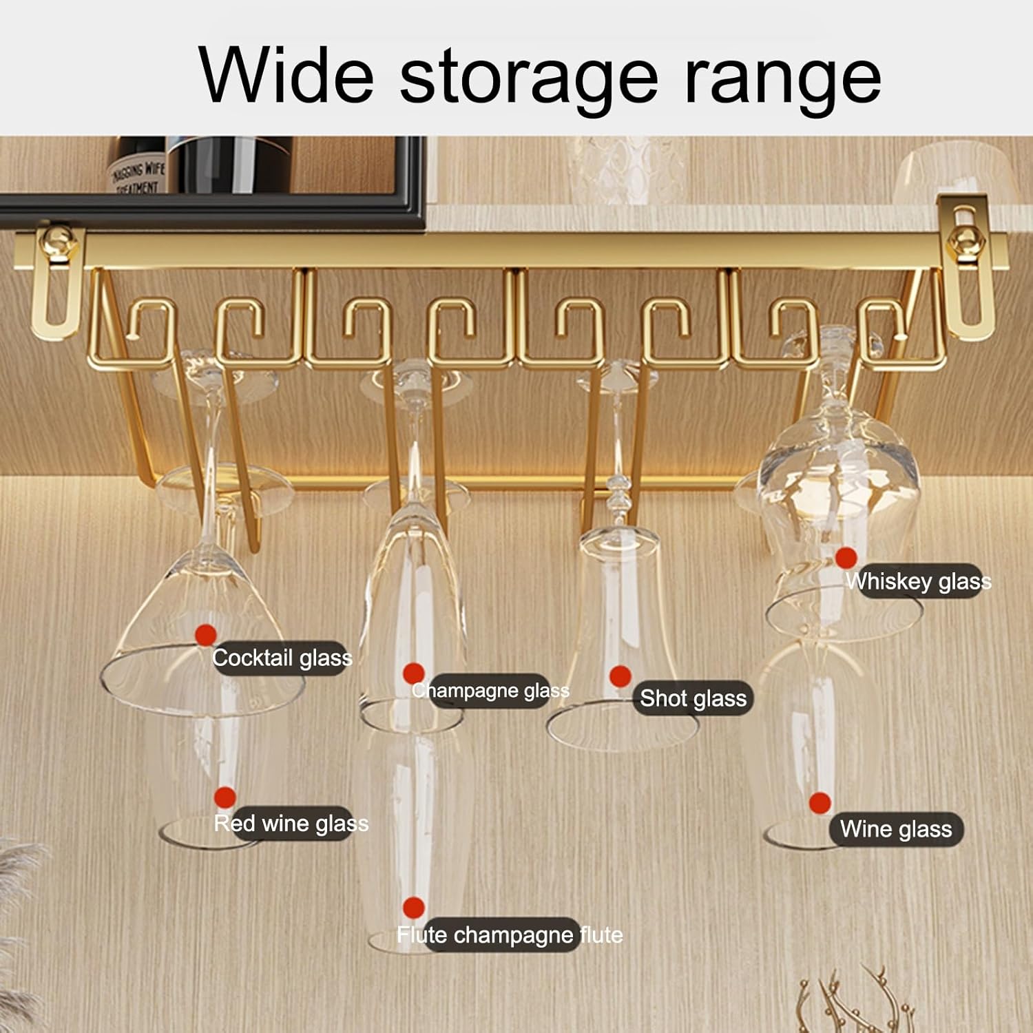 Wine Glass Wall Rack Organizer - Gold 1