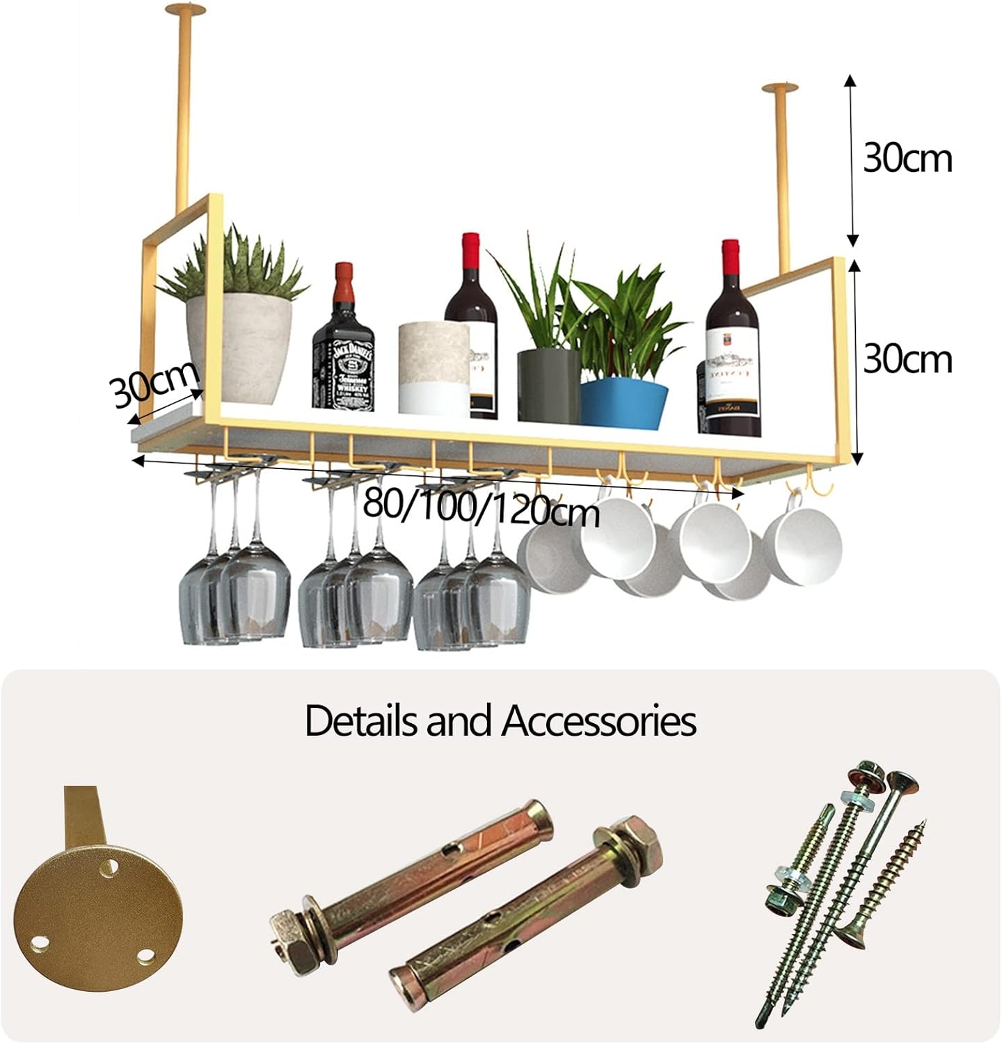 Retro Ceiling Hanging Shelf Wine Rack with Glass Holder