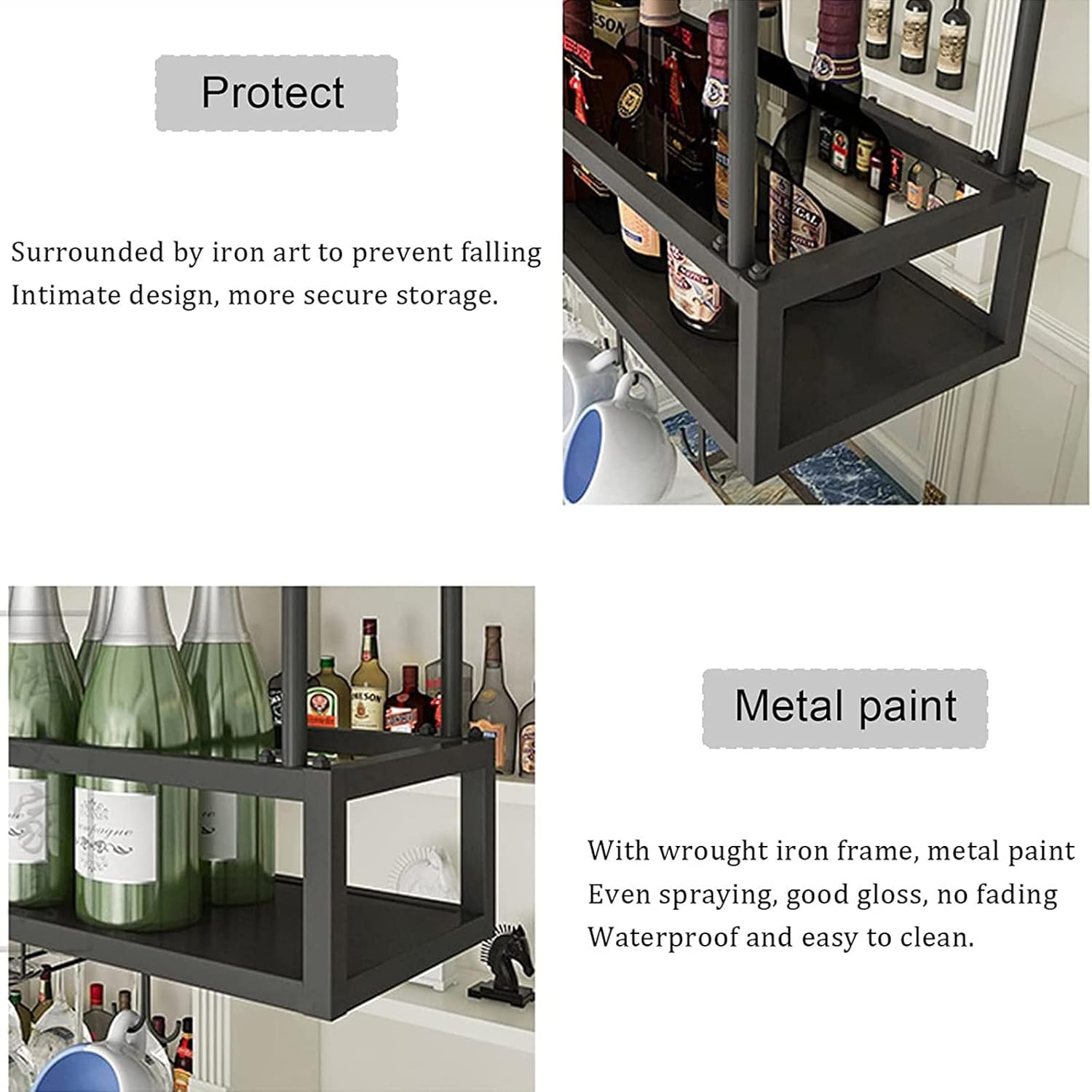 Industrial Ceiling Wine Rack Adjustable 140cm for Bars and Kitchens