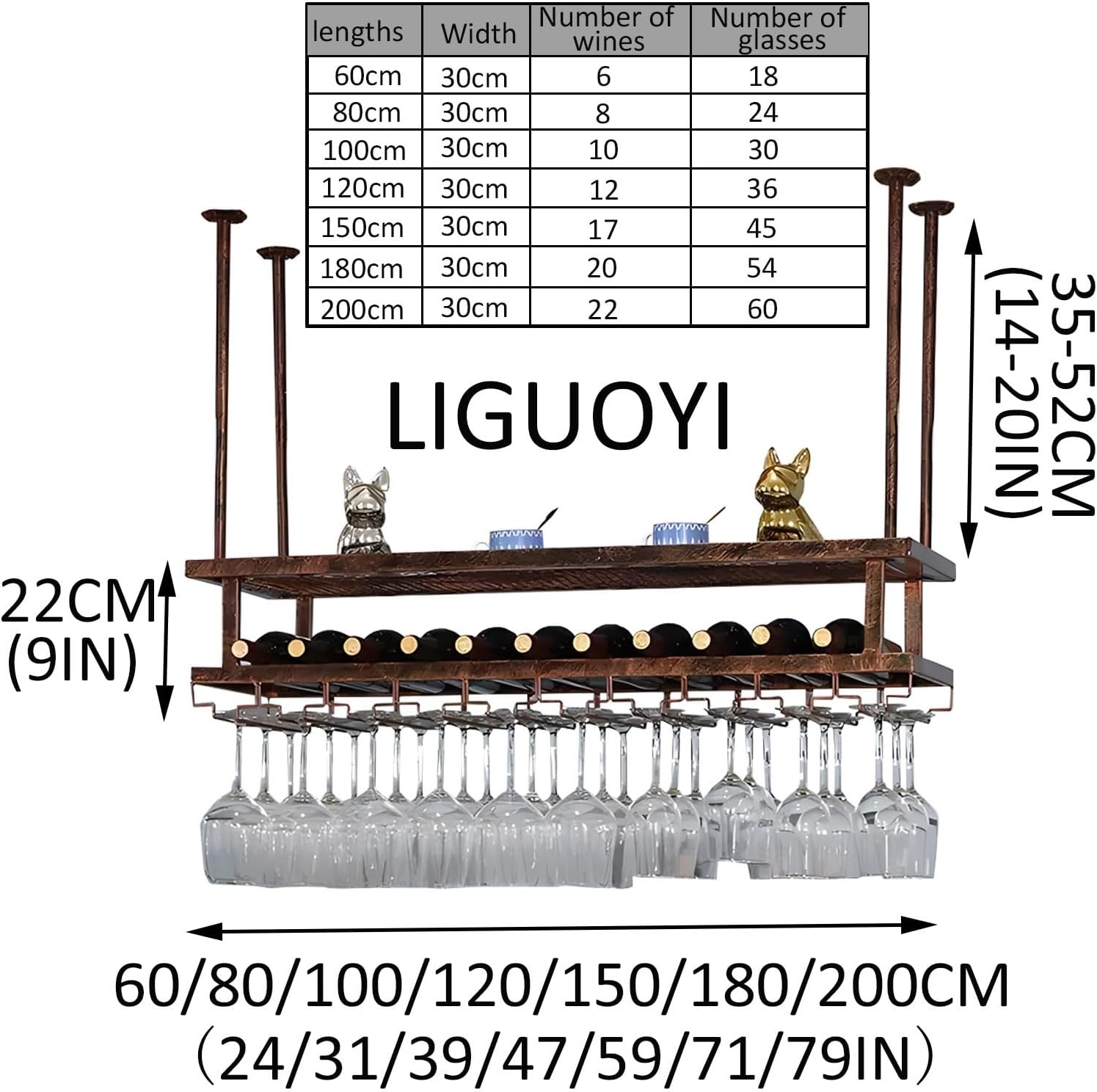LIGUOYI Adjustable Wine Glass Rack Vintage Style