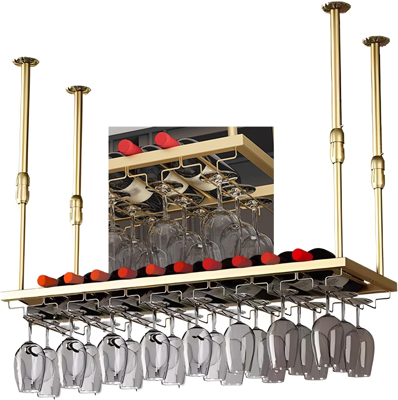 LIGUOYI Hanging Wine Glass Holder Adjustable Rack for Kitchen Bar
