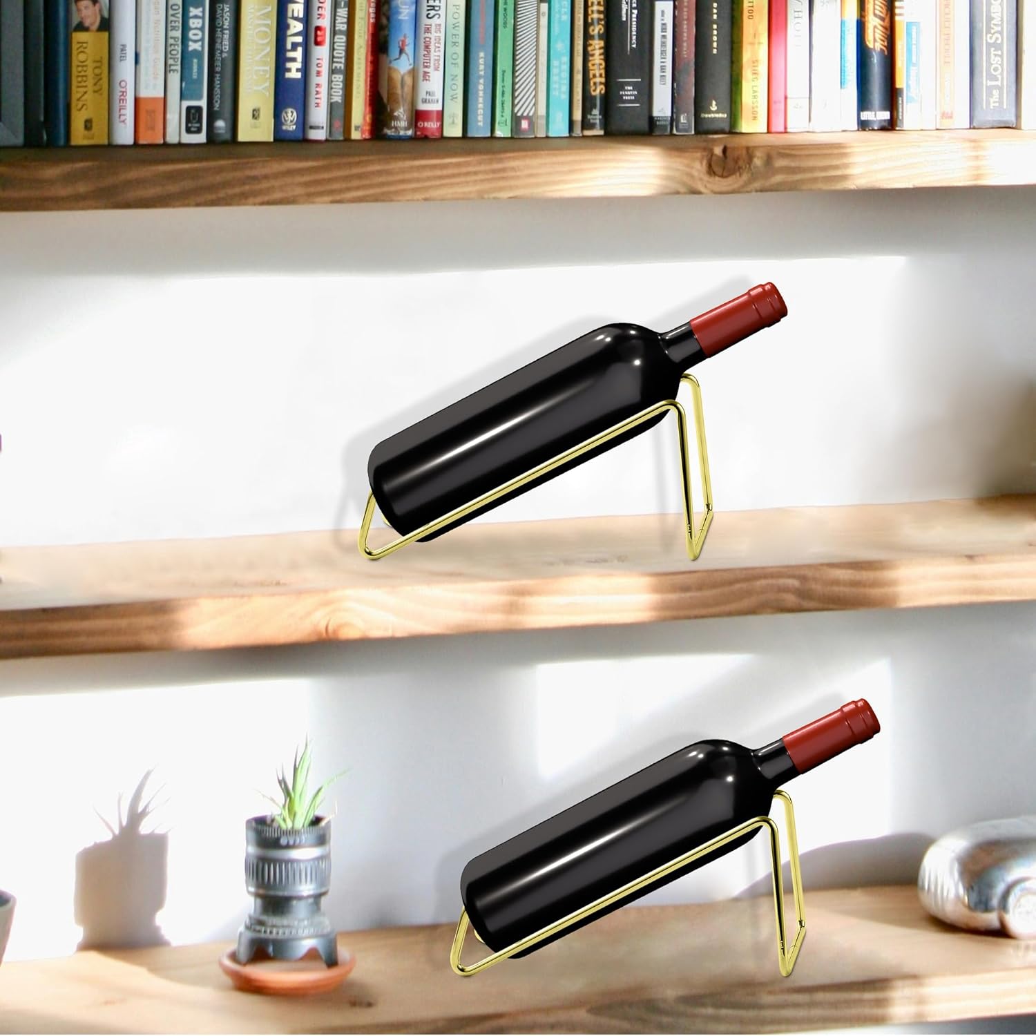 TONLEA 2Pcs Tabletop Wine Rack Metal Wine Bottle Holder Gold