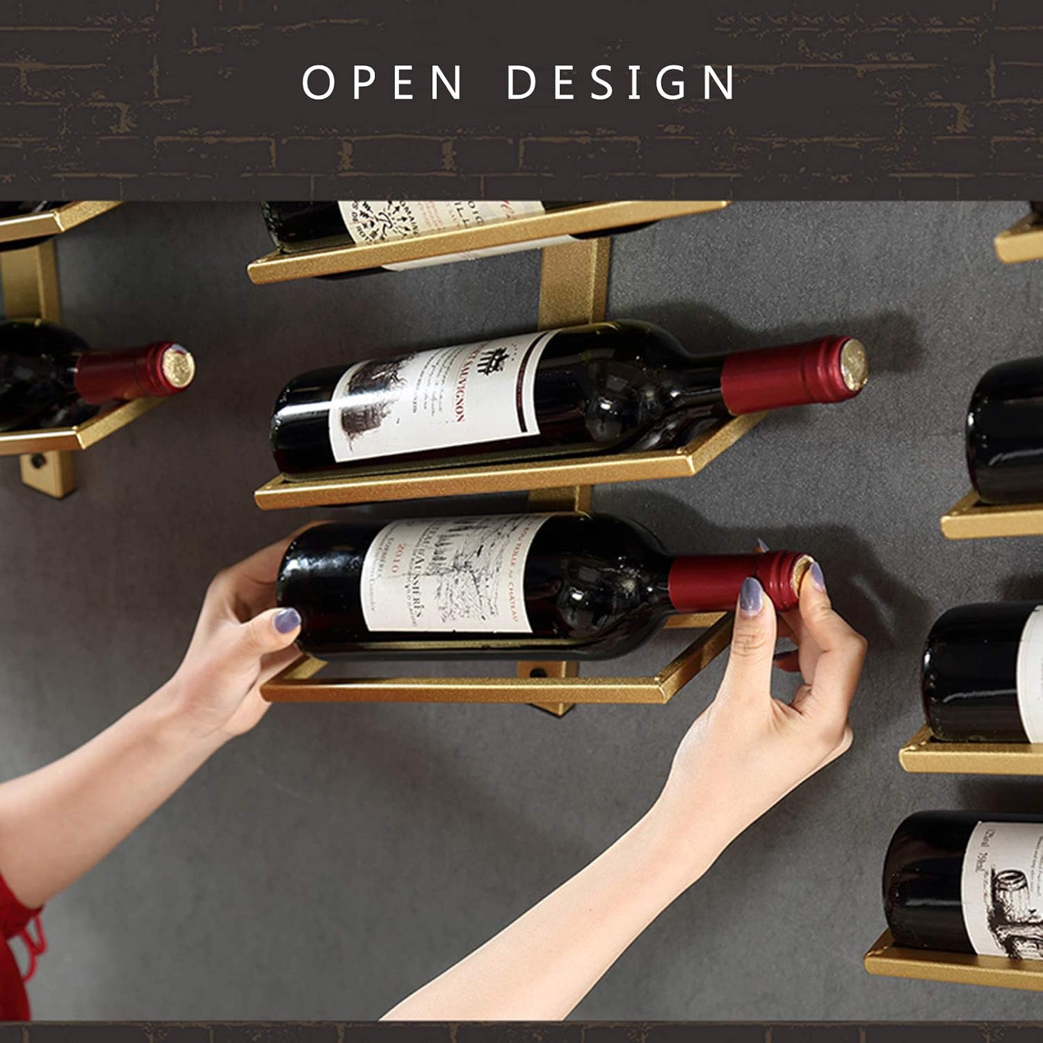 Wall-Mounted Wine Rack for 4 Bottles - Durable Iron Storage Shelf