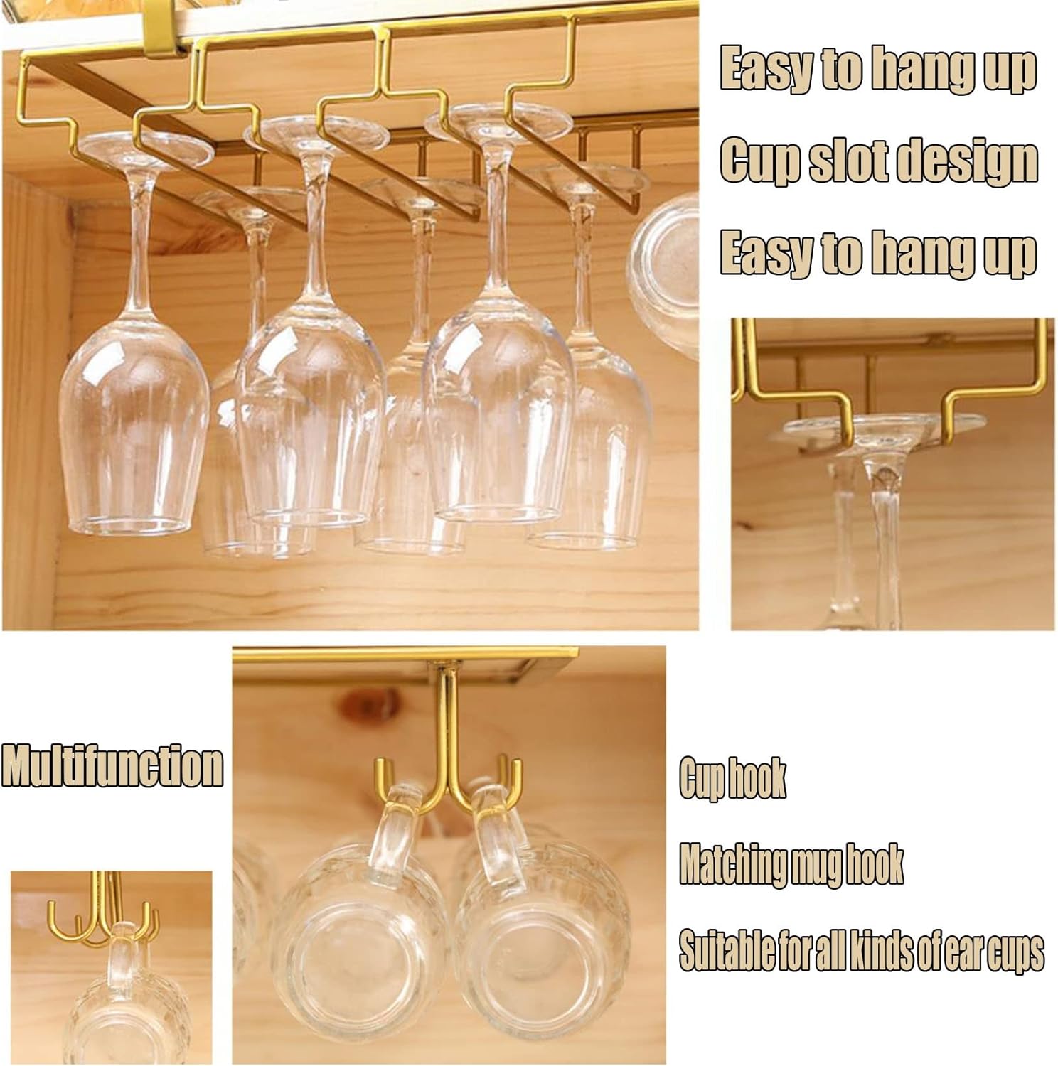 WORDFUN Wine Glass Hanging Rack Black 3 Rows