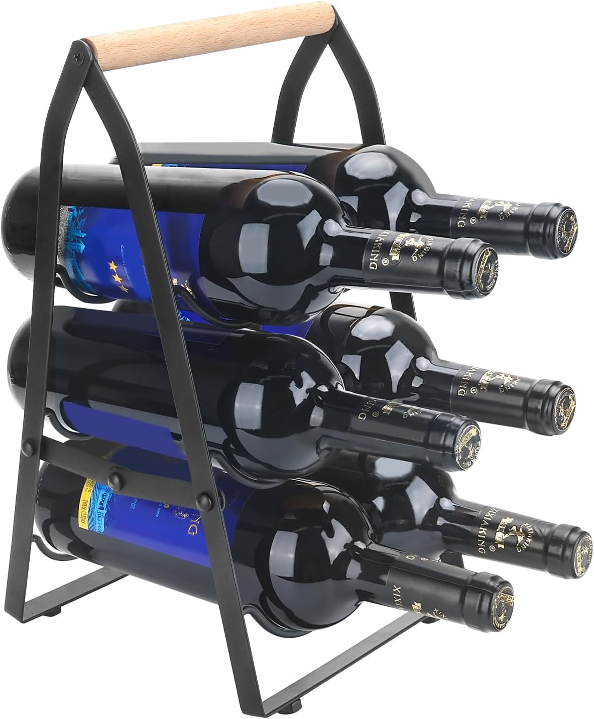 Decorelement 6 Bottle Wine Rack with Handle 3 Tier Collapsible