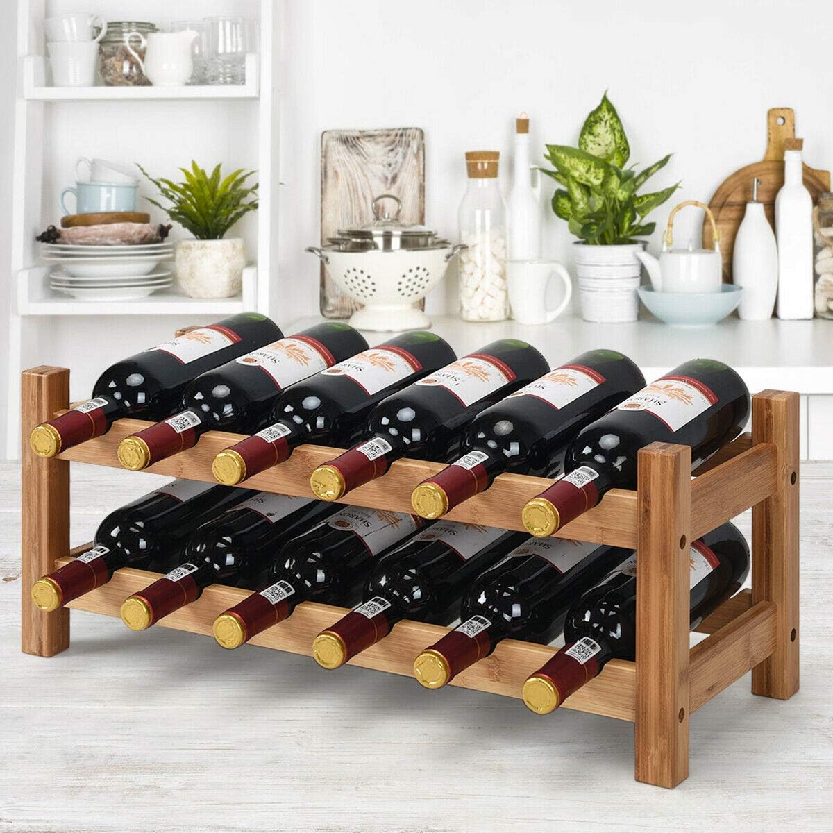 COSTWAY 12-Bottle Bamboo Wine Rack Free Standing