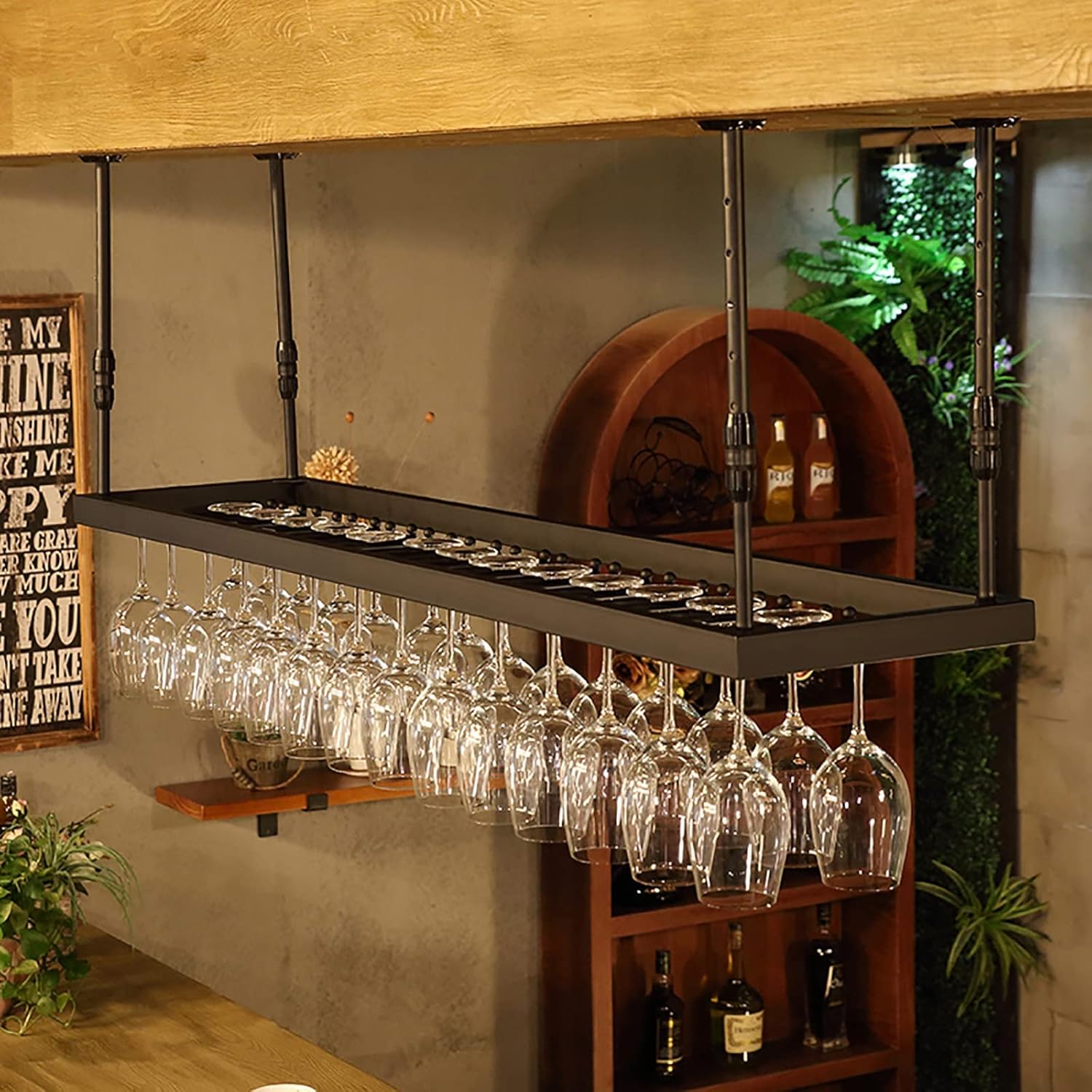 Ceiling Metal Wine Glass Rack Height Adjustable Wall-Mounted Storage Holder