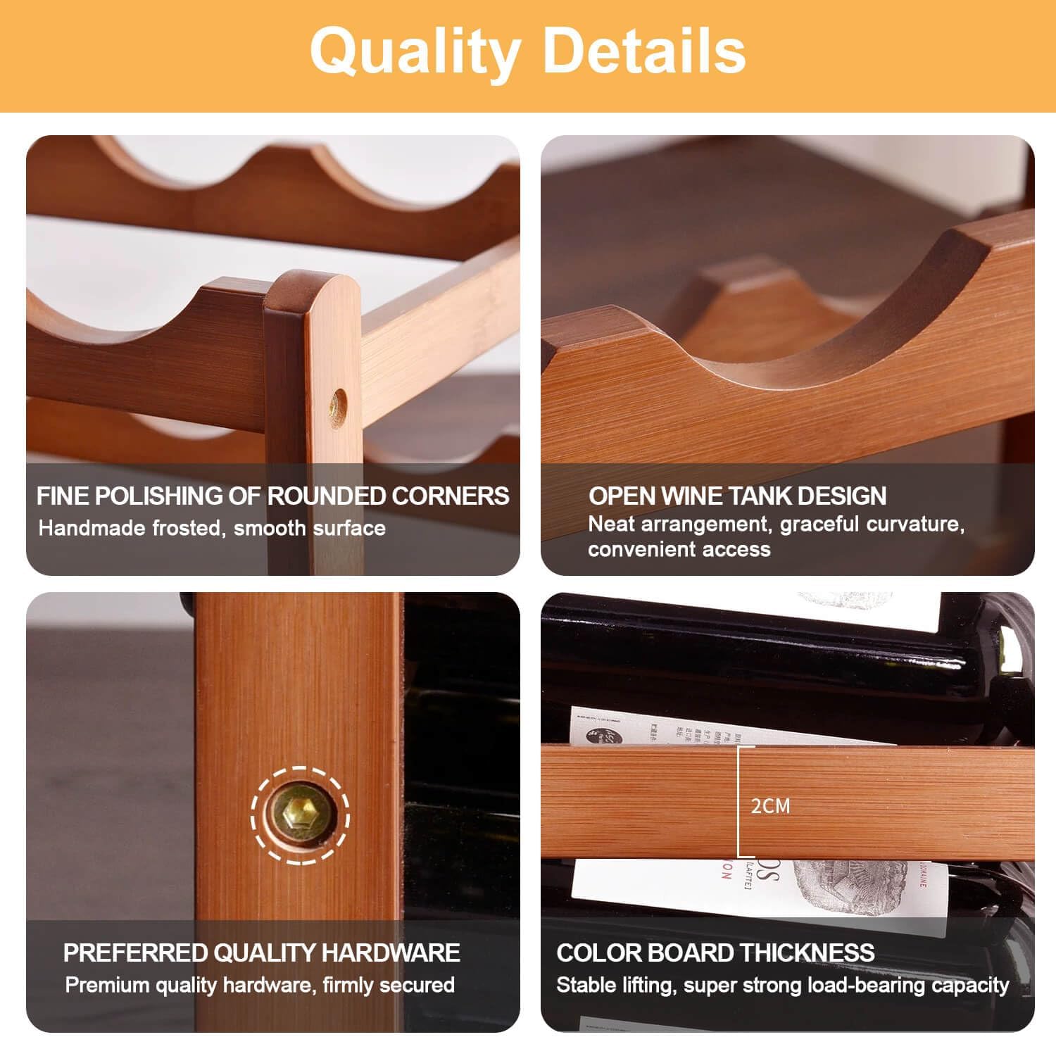 RUIQINQI 12 Bottle Wooden Wine Rack with 3 Tiers