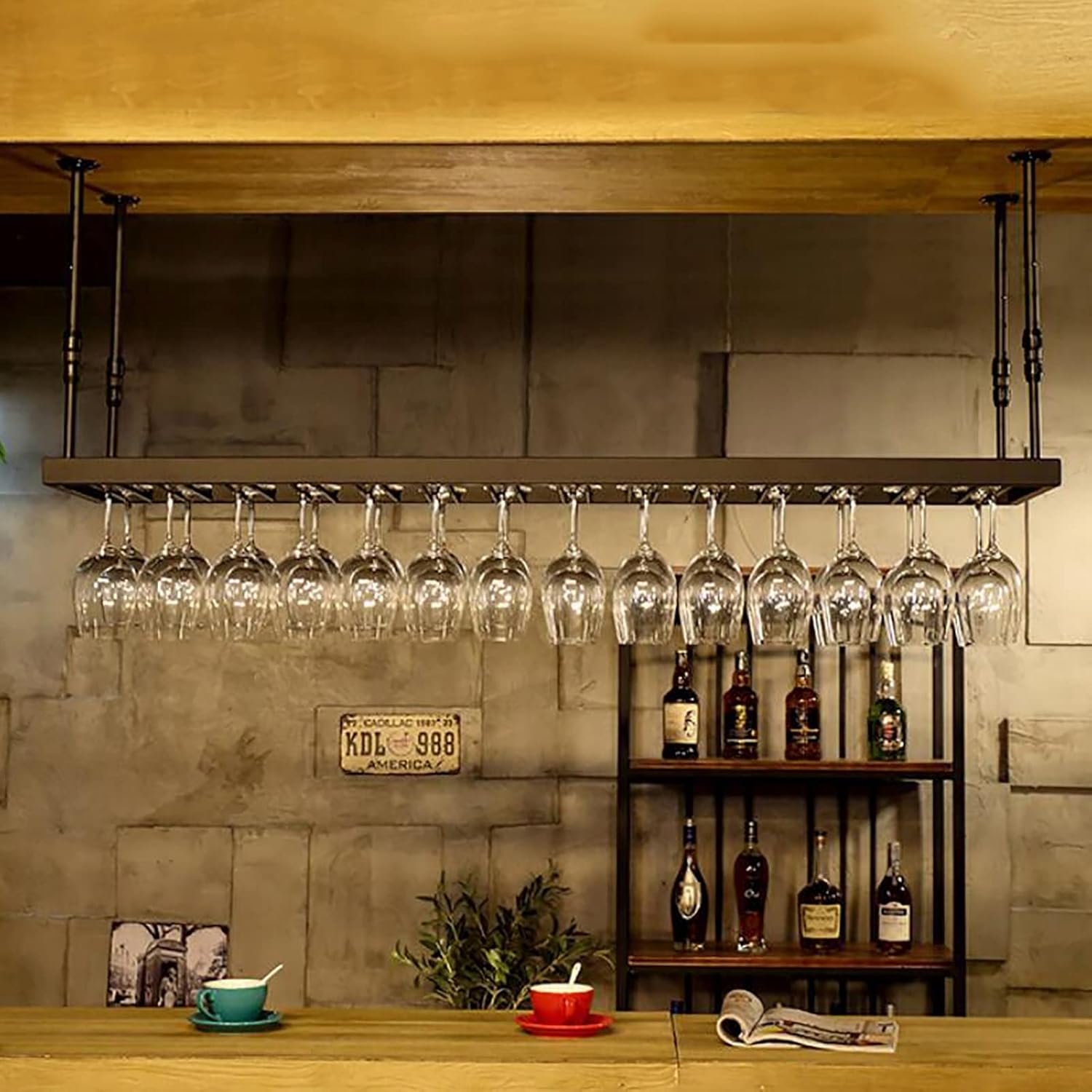 Ceiling Metal Wine Glass Rack Height Adjustable Wall-Mounted Storage Holder