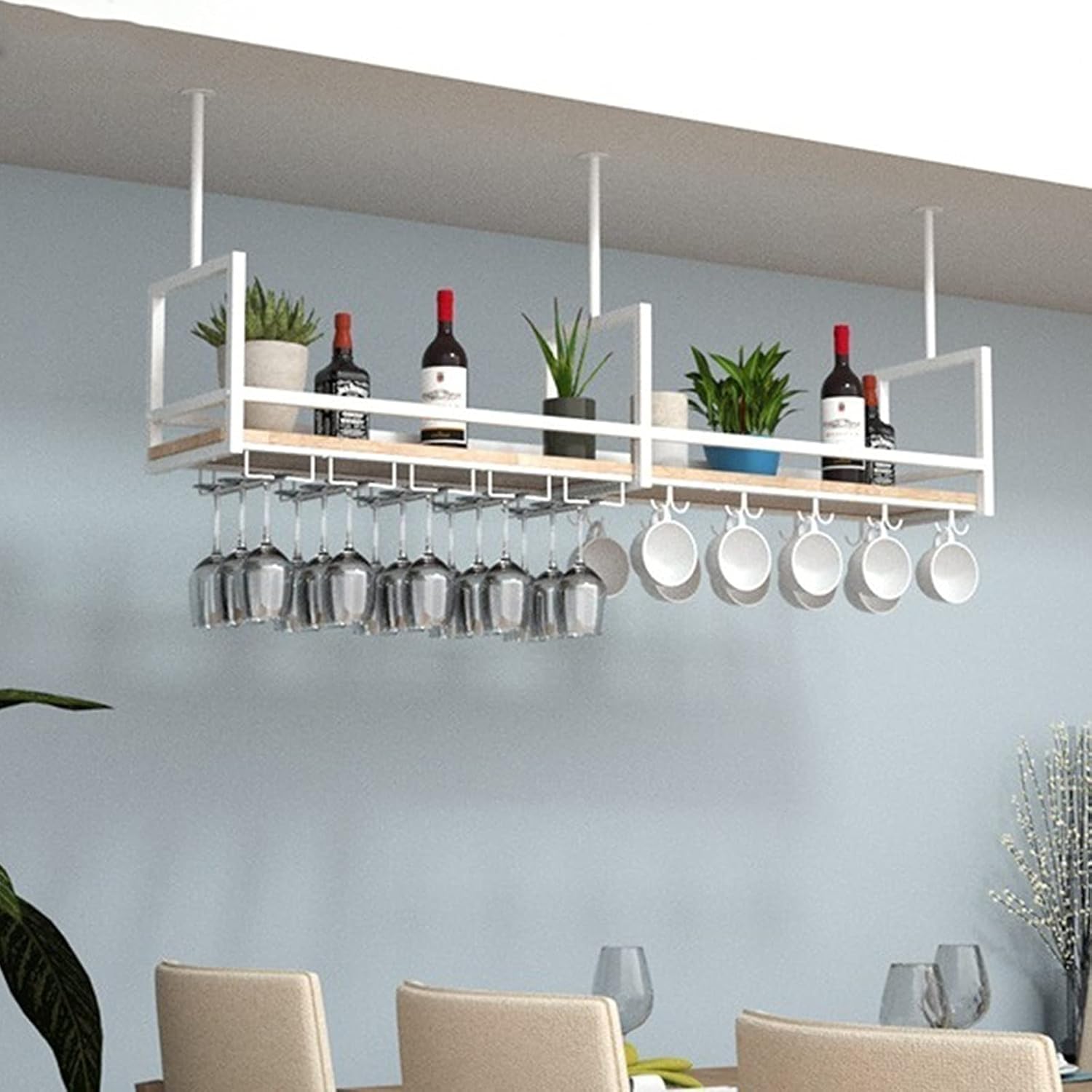 Hanging Wine Glass Rack - Wall Mounted Wine Holder with Black Frame