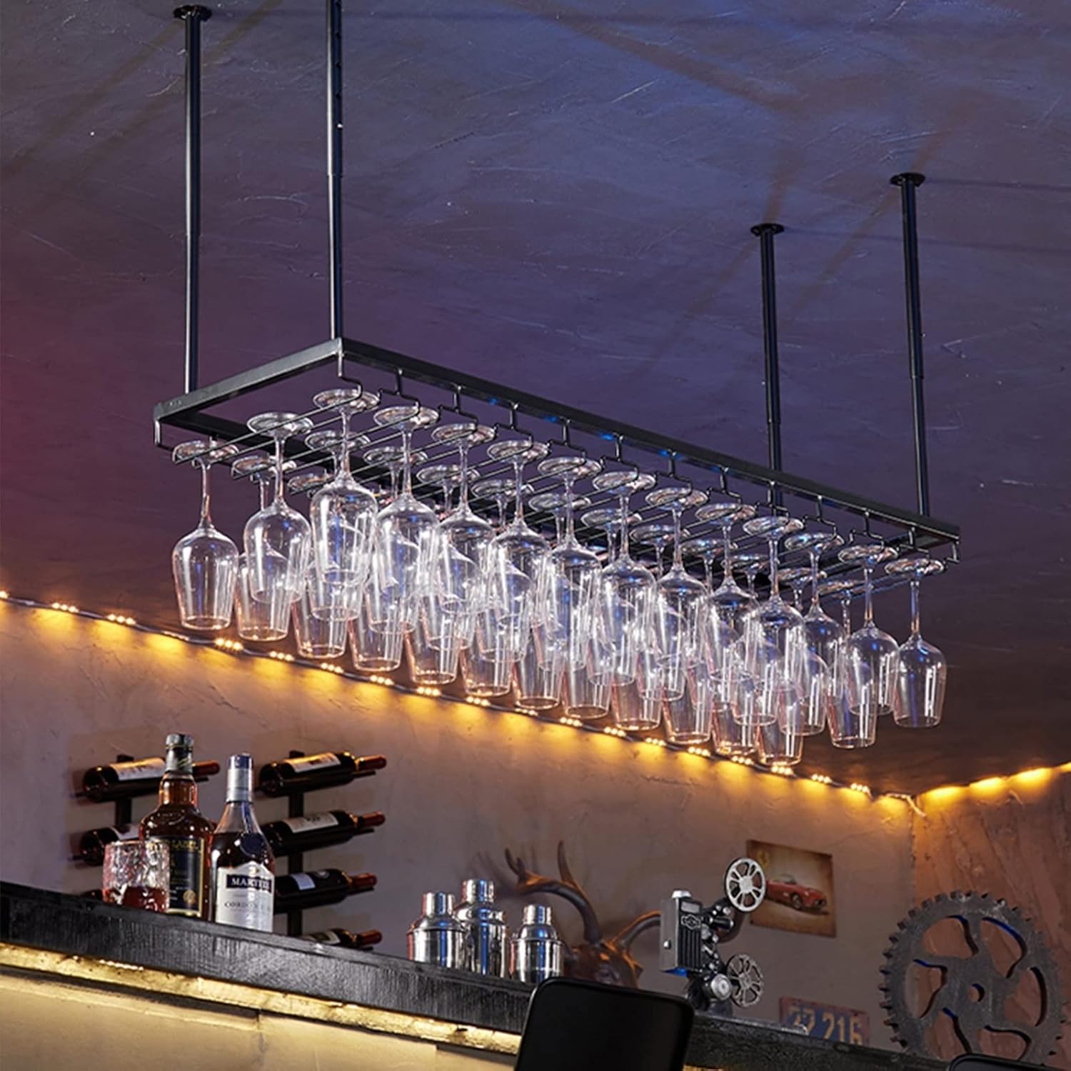 Ceiling Hanging Wine Rack with Adjustable Height and Width 1