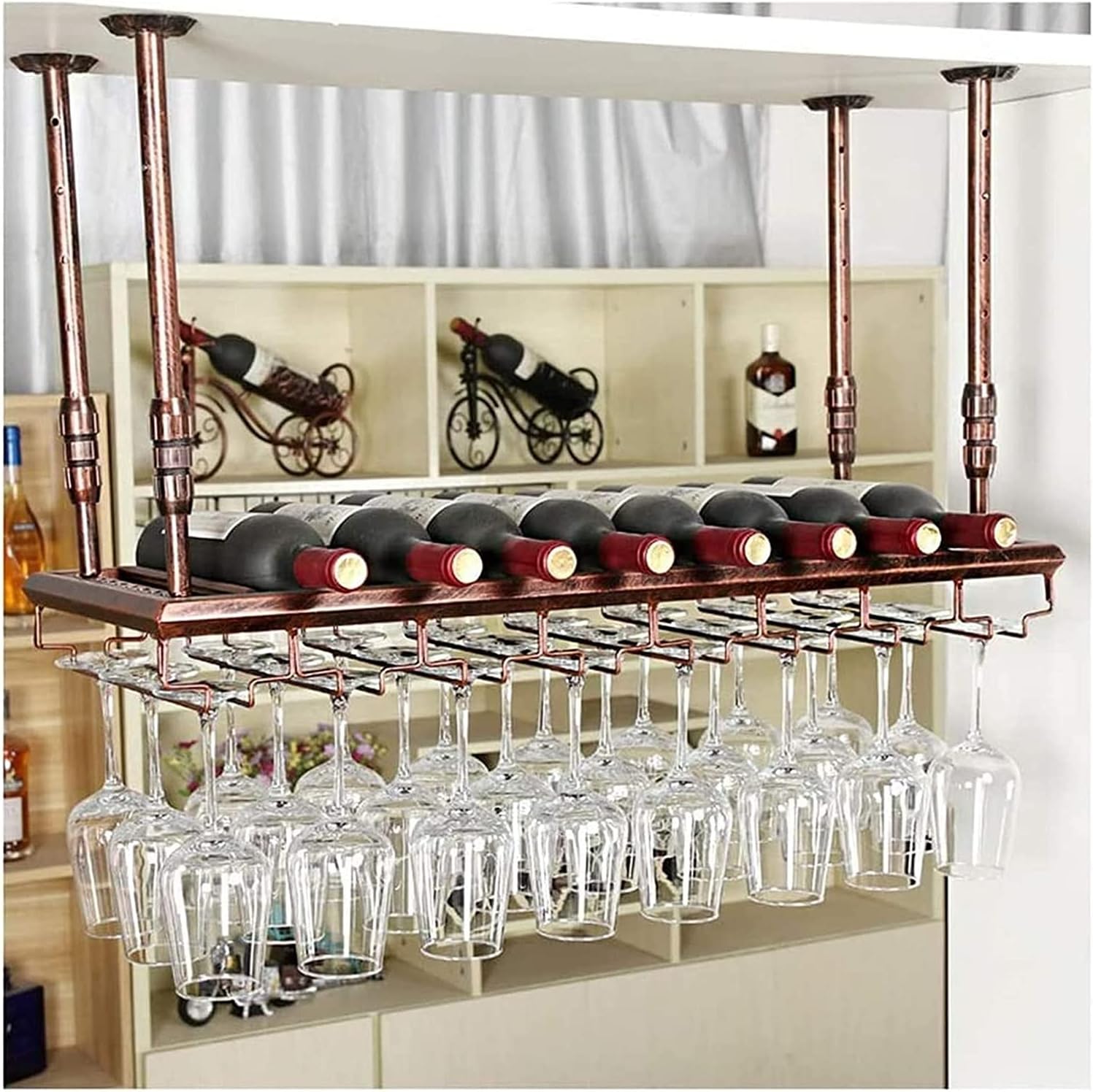 Ceiling Wine Rack with Glass Holder Spacious and Stylish
